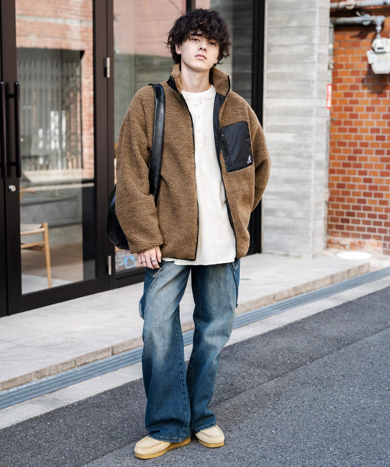 KANGOL カンゴール 別注コラボ オーバーサイズワンポイントロゴ刺繍シープボアフリースジャケット/ブルゾン 15987