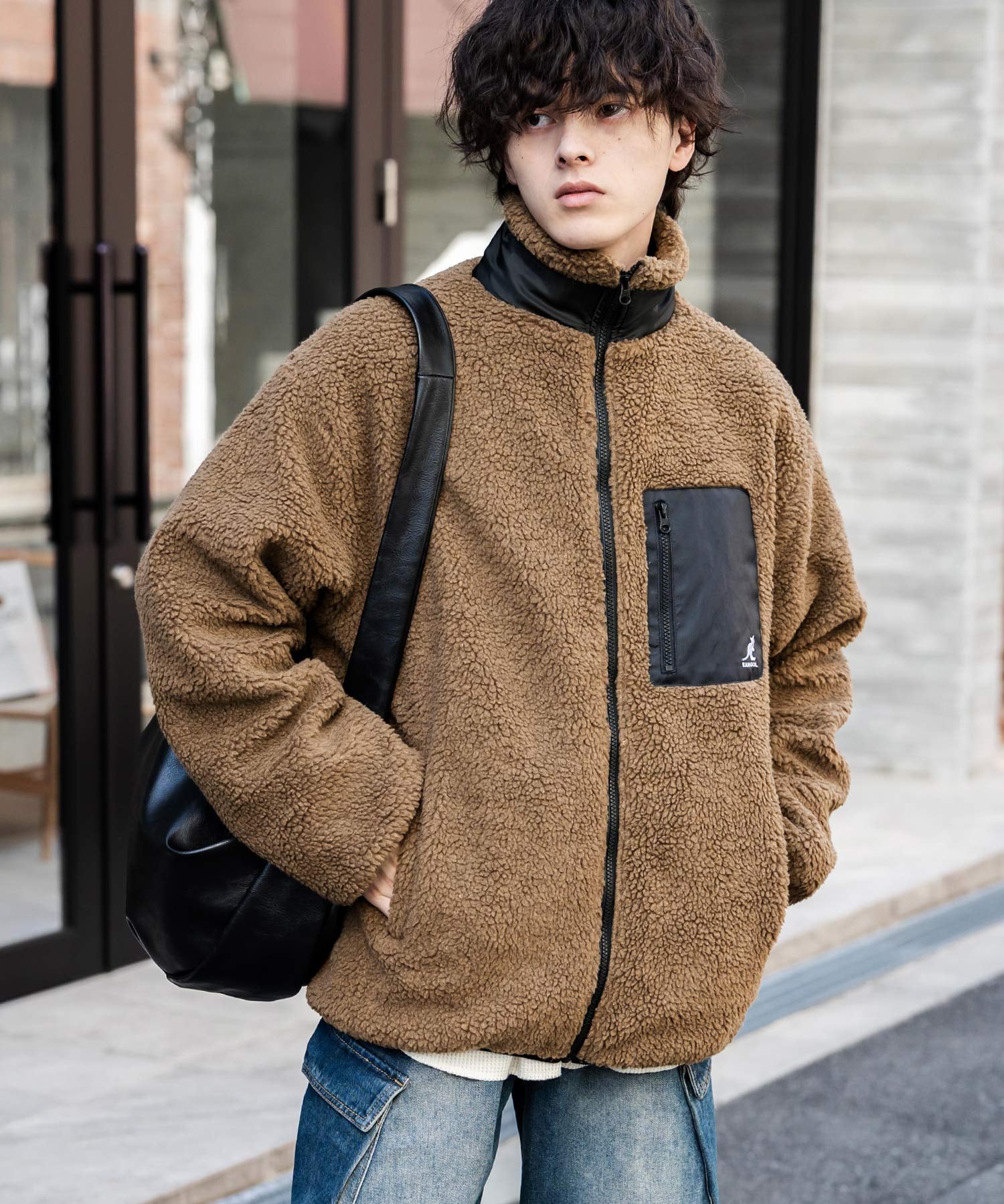 KANGOL カンゴール 別注コラボ オーバーサイズワンポイントロゴ刺繍シープボアフリースジャケット/ブルゾン 15987