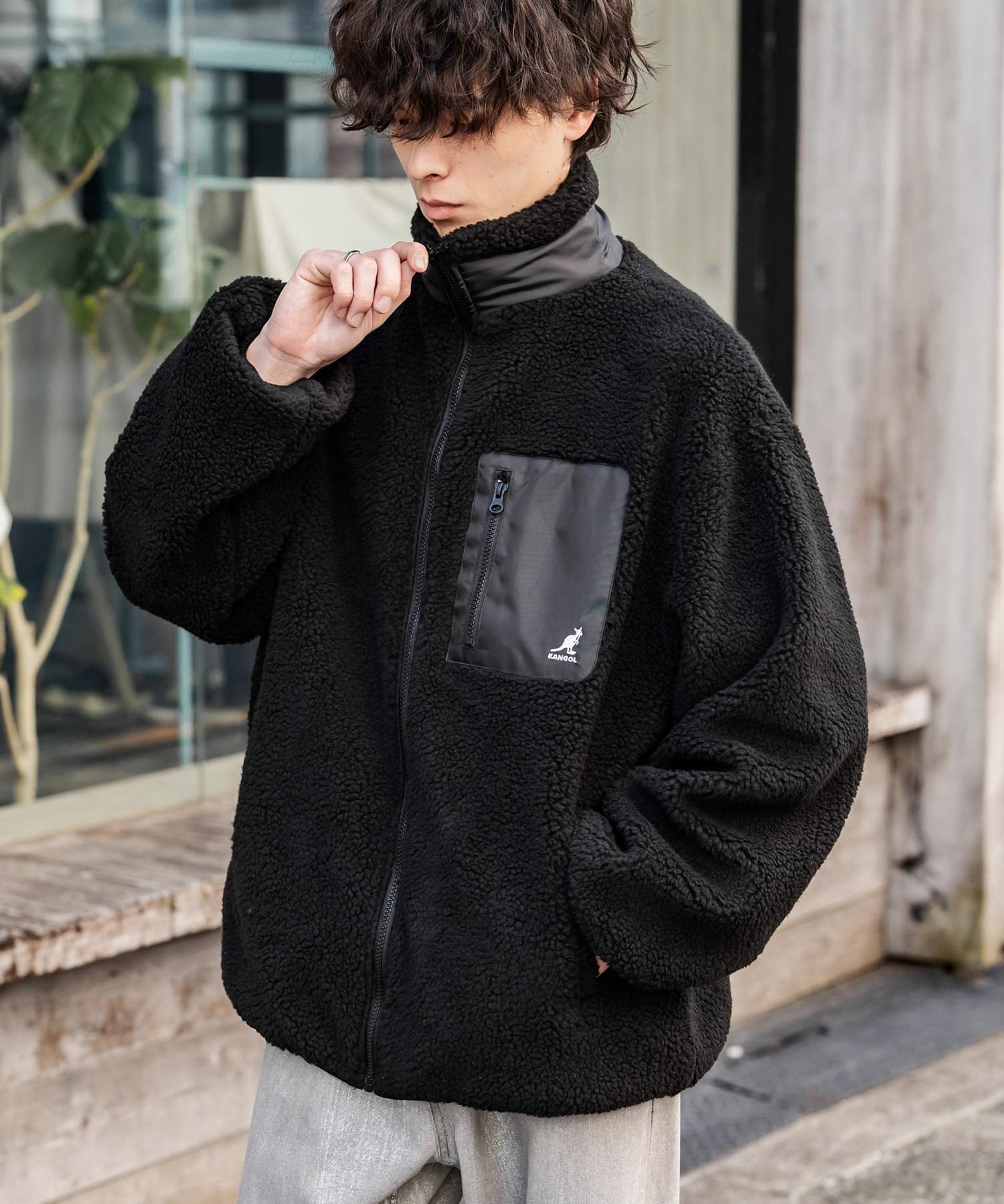 KANGOL カンゴール 別注コラボ オーバーサイズワンポイントロゴ刺繍シープボアフリースジャケット/ブルゾン 15987