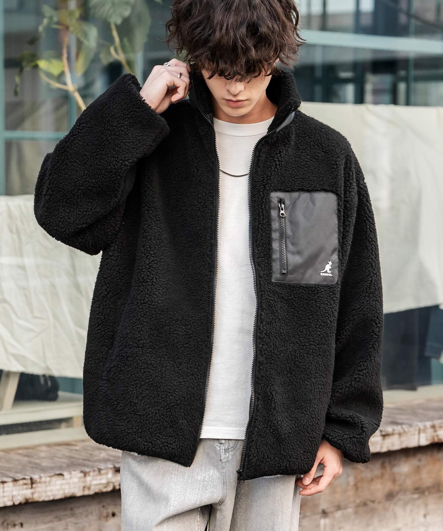 KANGOL カンゴール 別注コラボ オーバーサイズワンポイントロゴ刺繍シープボアフリースジャケット/ブルゾン 15987