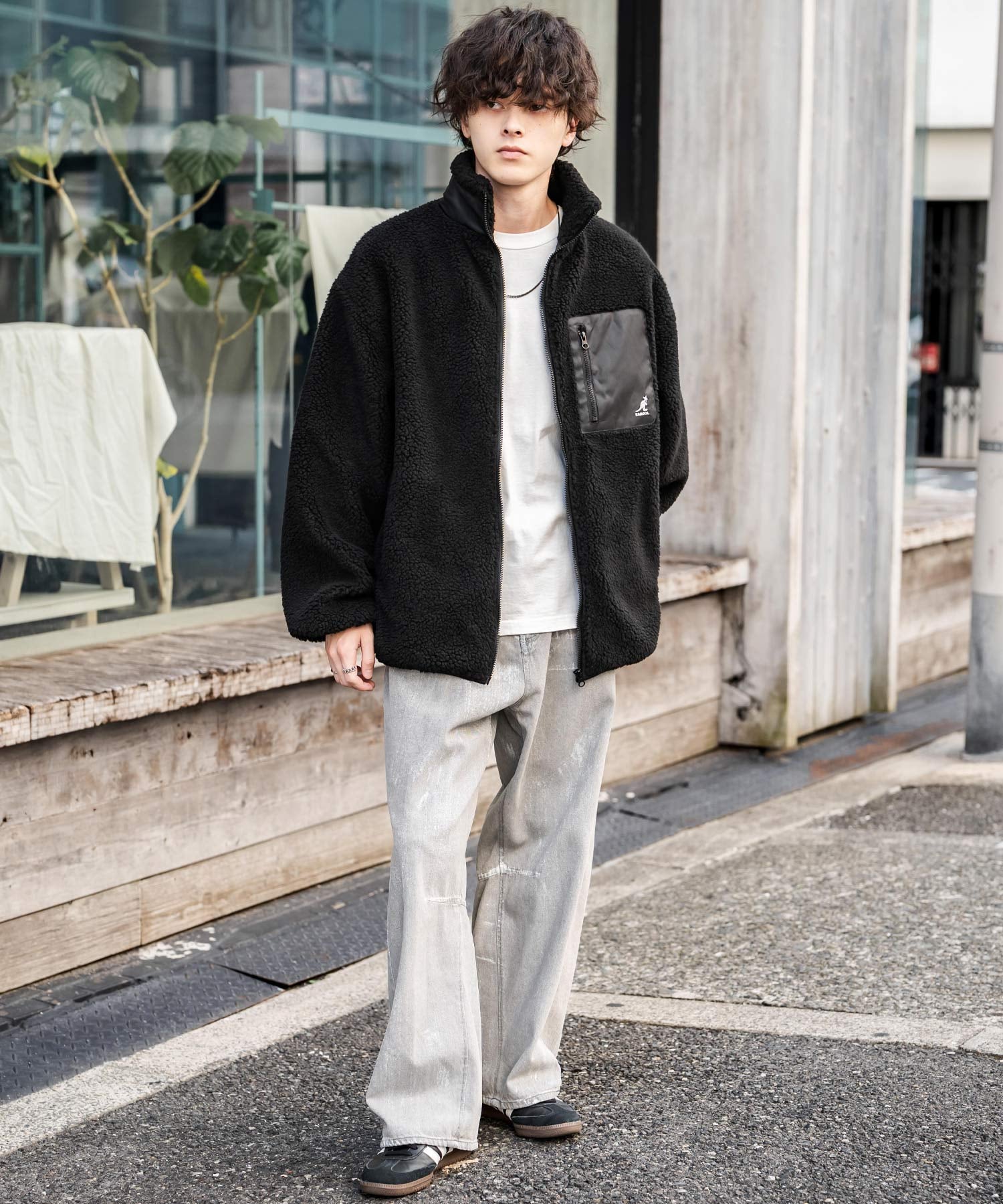 KANGOL カンゴール 別注コラボ オーバーサイズワンポイントロゴ刺繍シープボアフリースジャケット/ブルゾン 15987