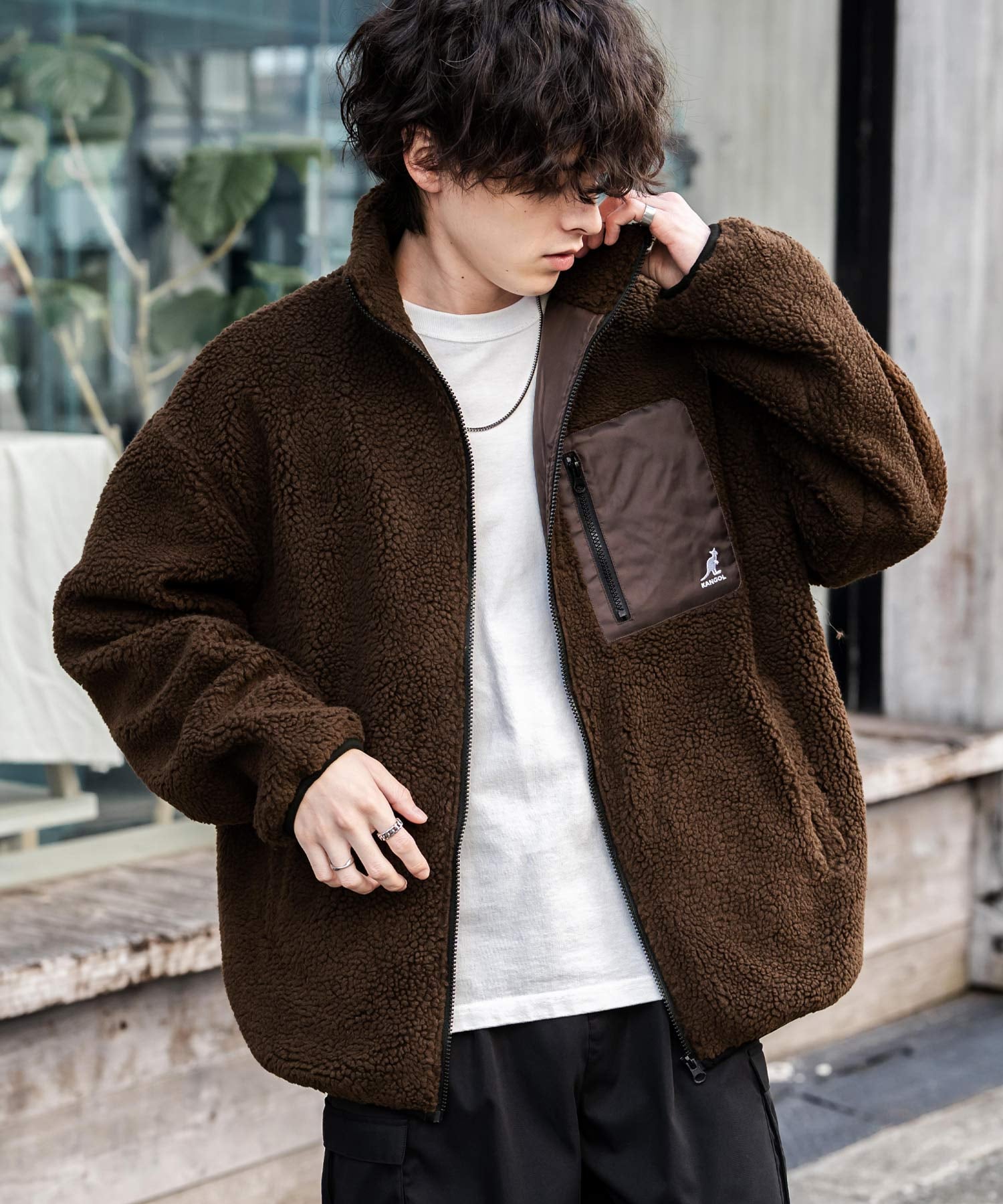 KANGOL カンゴール 別注コラボ オーバーサイズワンポイントロゴ刺繍シープボアフリースジャケット/ブルゾン 15987