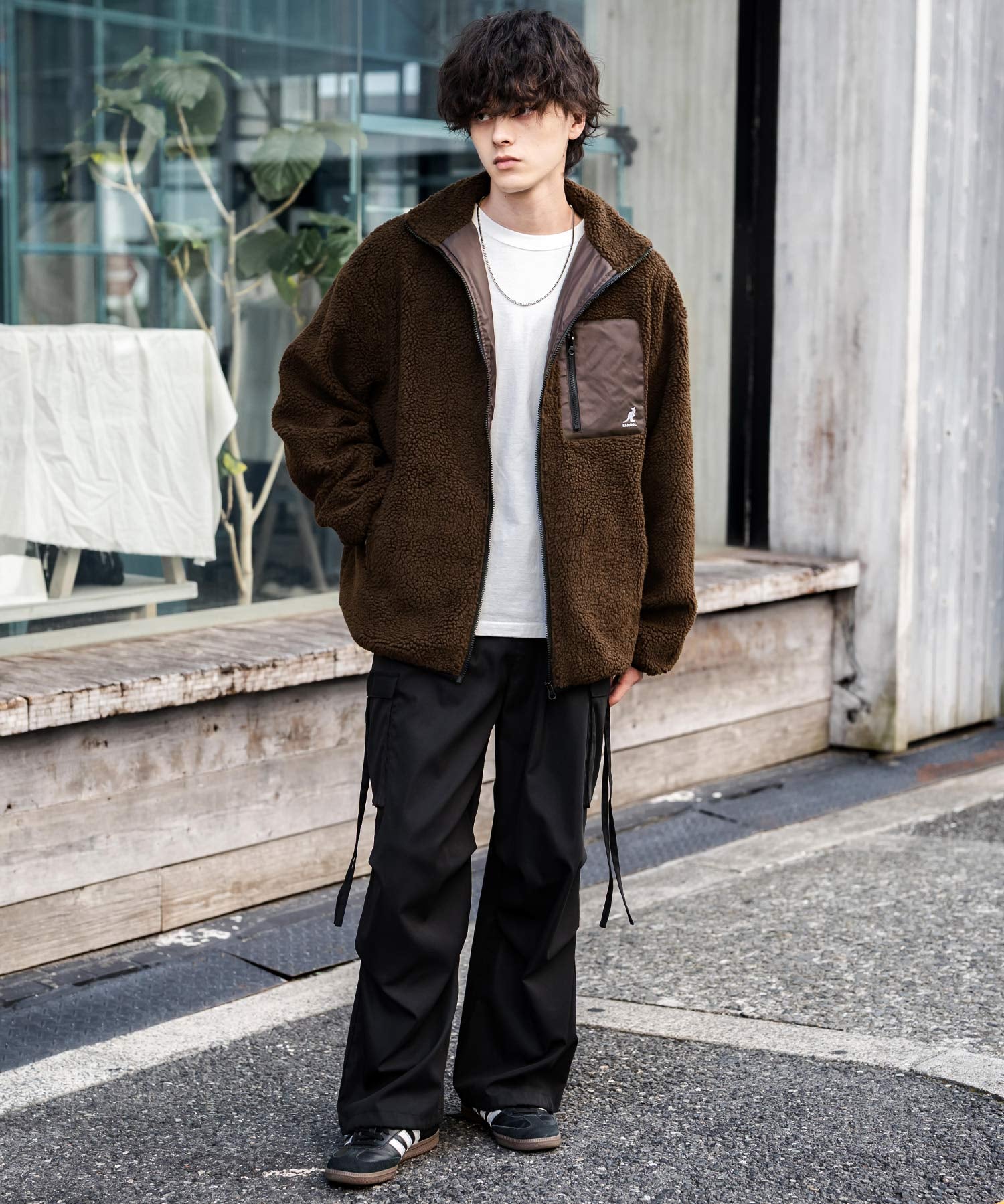 KANGOL カンゴール 別注コラボ オーバーサイズワンポイントロゴ刺繍シープボアフリースジャケット/ブルゾン 15987