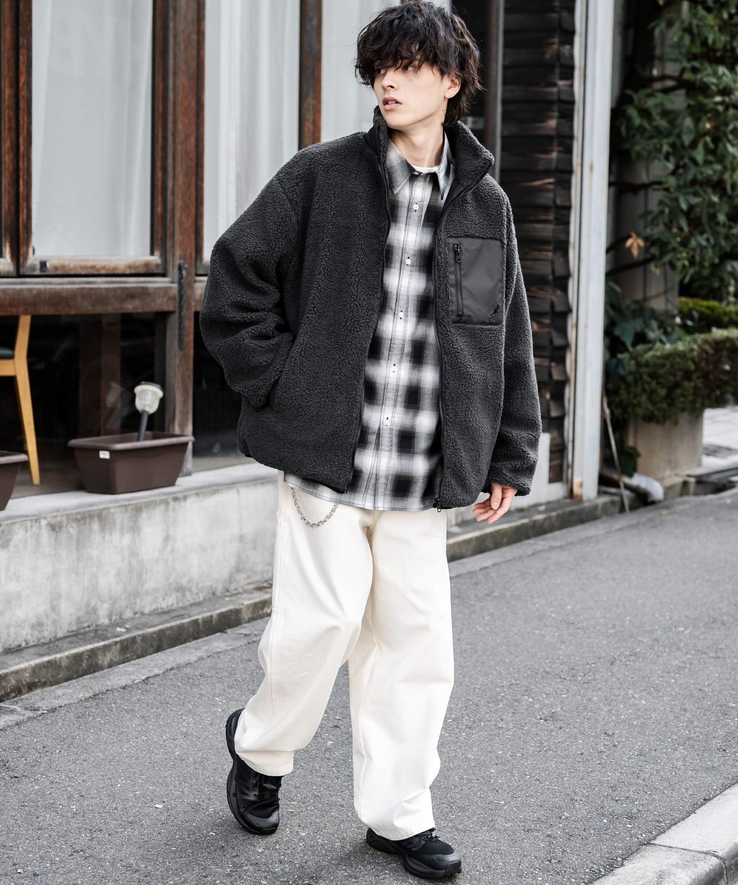 KANGOL カンゴール 別注コラボ オーバーサイズワンポイントロゴ刺繍シープボアフリースジャケット/ブルゾン 15987