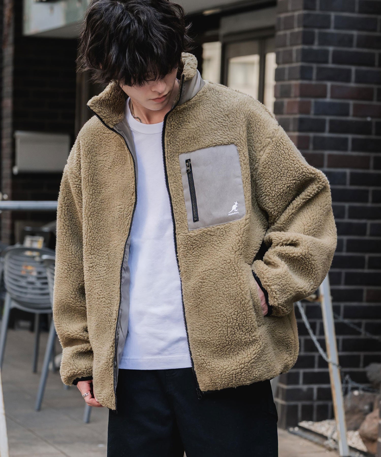 KANGOL カンゴール 別注コラボ オーバーサイズワンポイントロゴ刺繍シープボアフリースジャケット/ブルゾン 15987