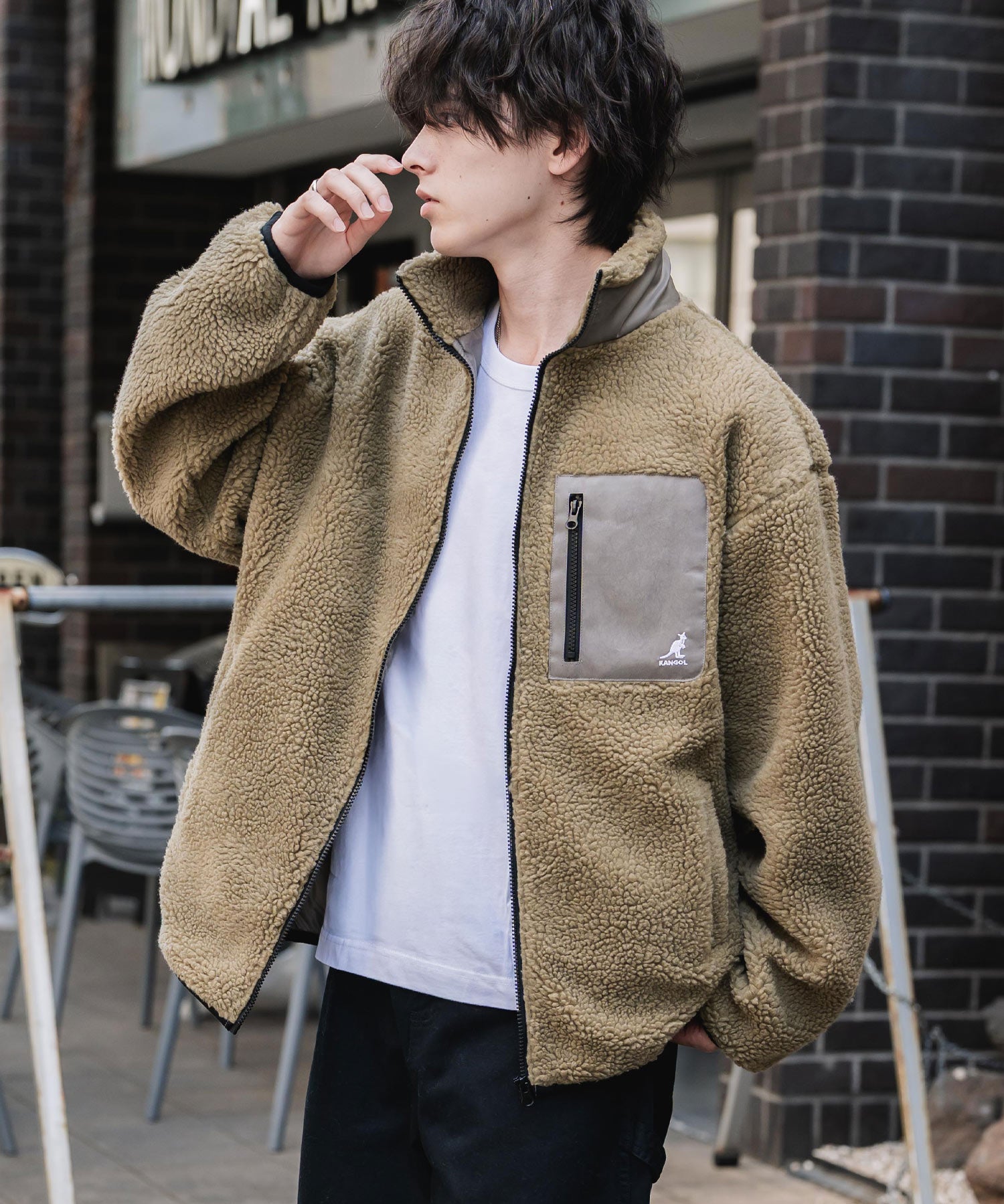 KANGOL カンゴール 別注コラボ オーバーサイズワンポイントロゴ刺繍シープボアフリースジャケット/ブルゾン 15987