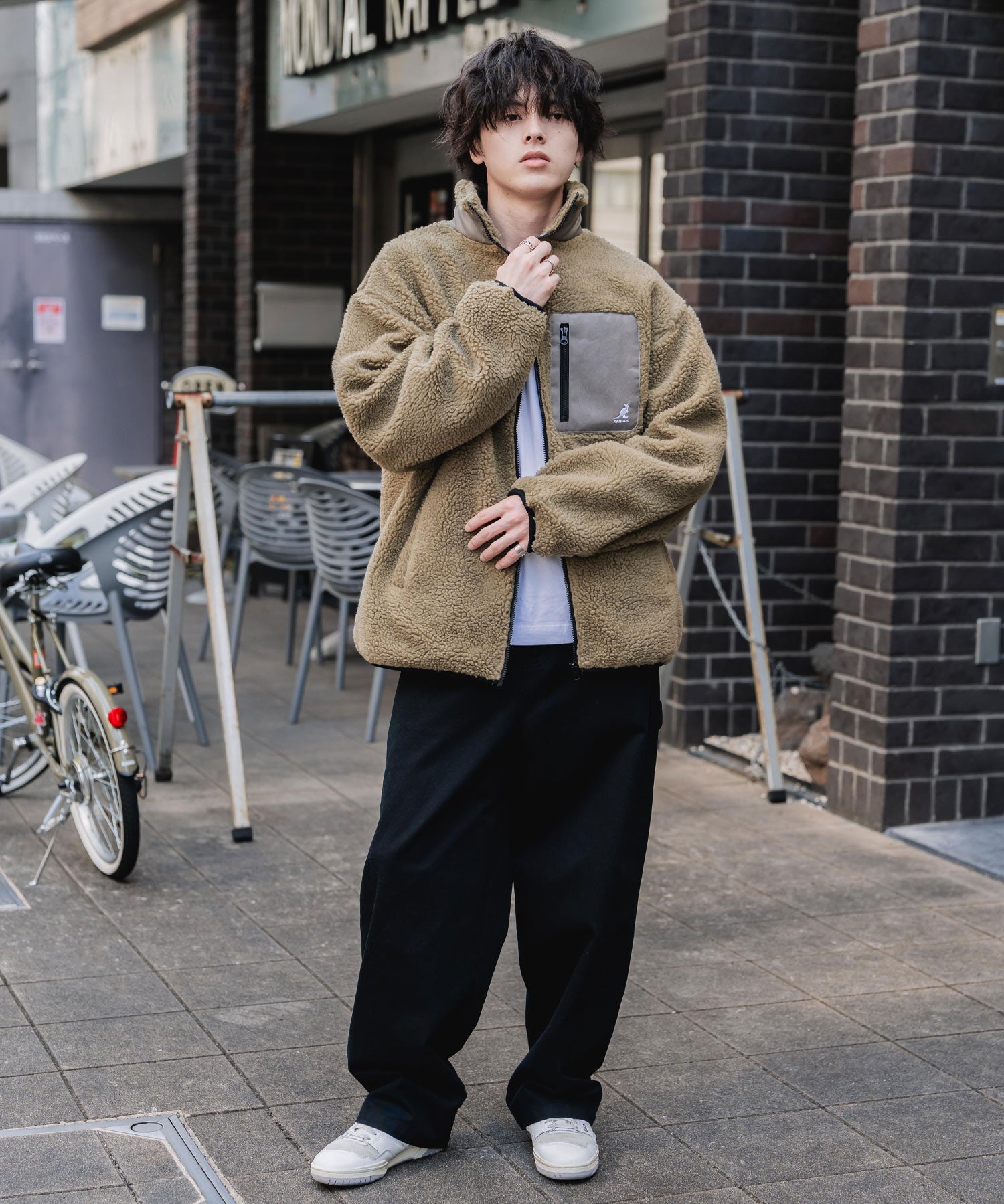 KANGOL カンゴール 別注コラボ オーバーサイズワンポイントロゴ刺繍シープボアフリースジャケット/ブルゾン 15987