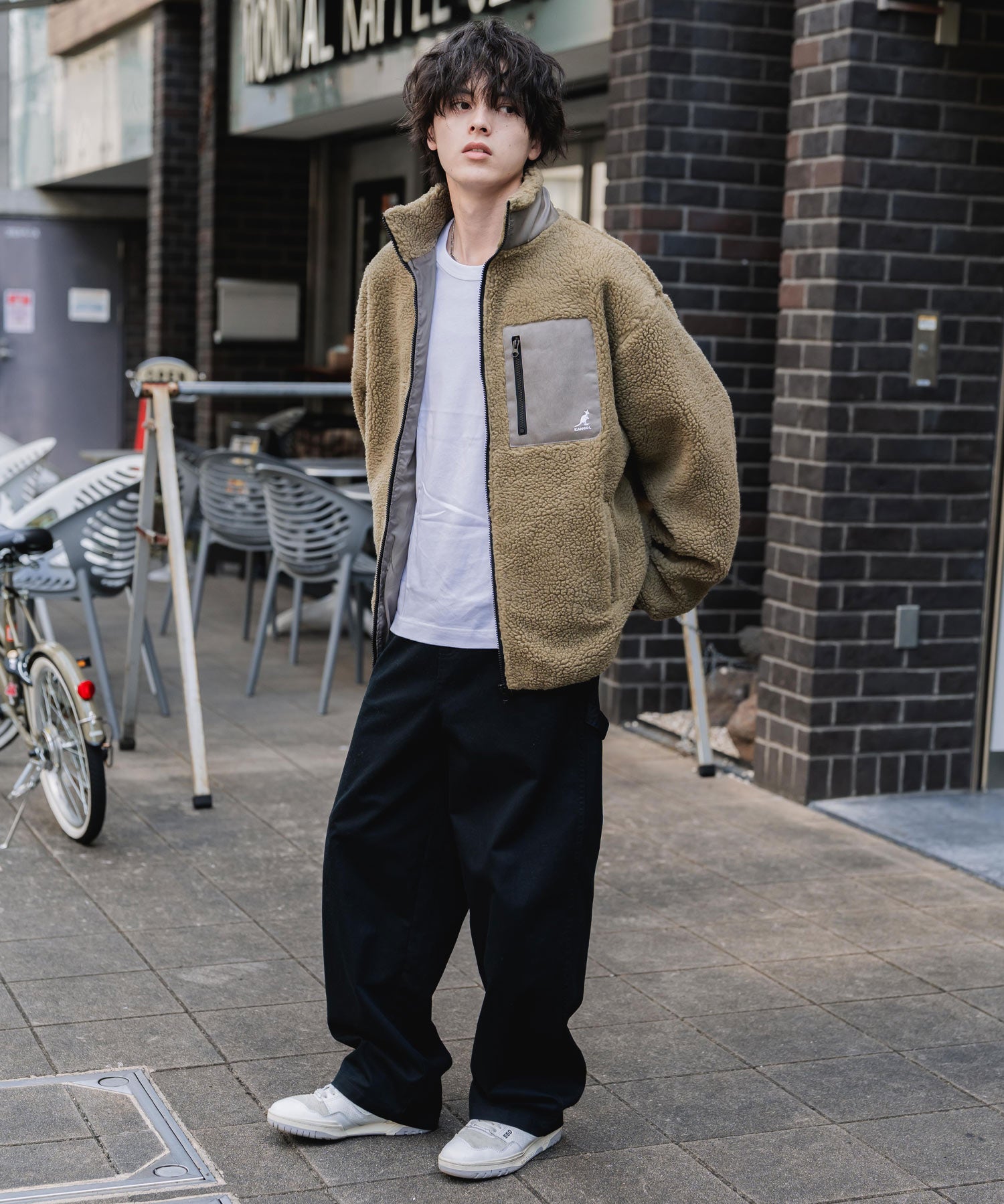 KANGOL カンゴール 別注コラボ オーバーサイズワンポイントロゴ刺繍シープボアフリースジャケット/ブルゾン 15987