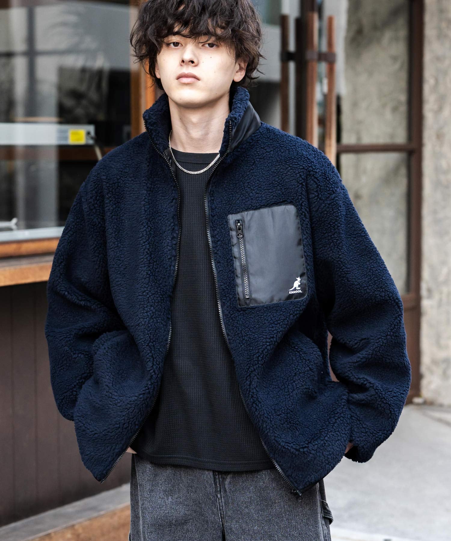 KANGOL カンゴール 別注コラボ オーバーサイズワンポイントロゴ刺繍シープボアフリースジャケット/ブルゾン 15987