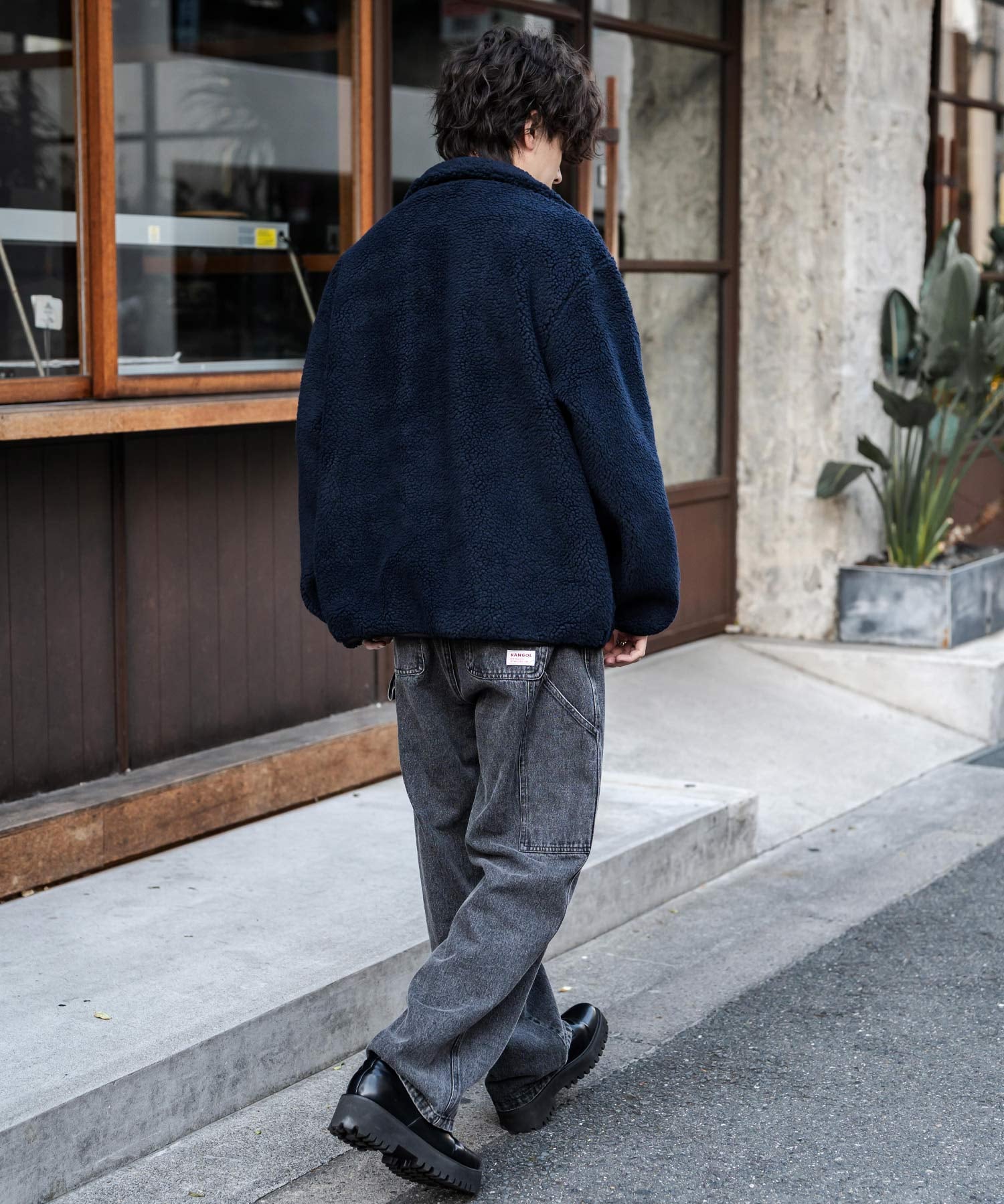 KANGOL カンゴール 別注コラボ オーバーサイズワンポイントロゴ刺繍シープボアフリースジャケット/ブルゾン 15987