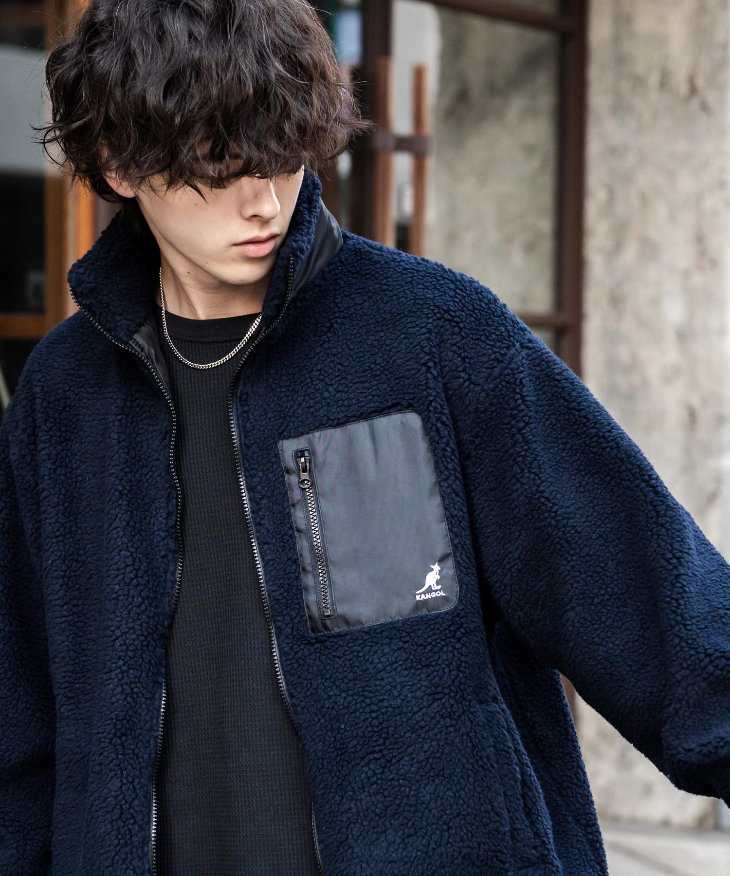 KANGOL カンゴール 別注コラボ オーバーサイズワンポイントロゴ刺繍シープボアフリースジャケット/ブルゾン 15987