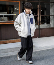 KANGOL カンゴール 別注コラボ オーバーサイズワンポイントロゴ刺繍シープボアフリースジャケット/ブルゾン 15987