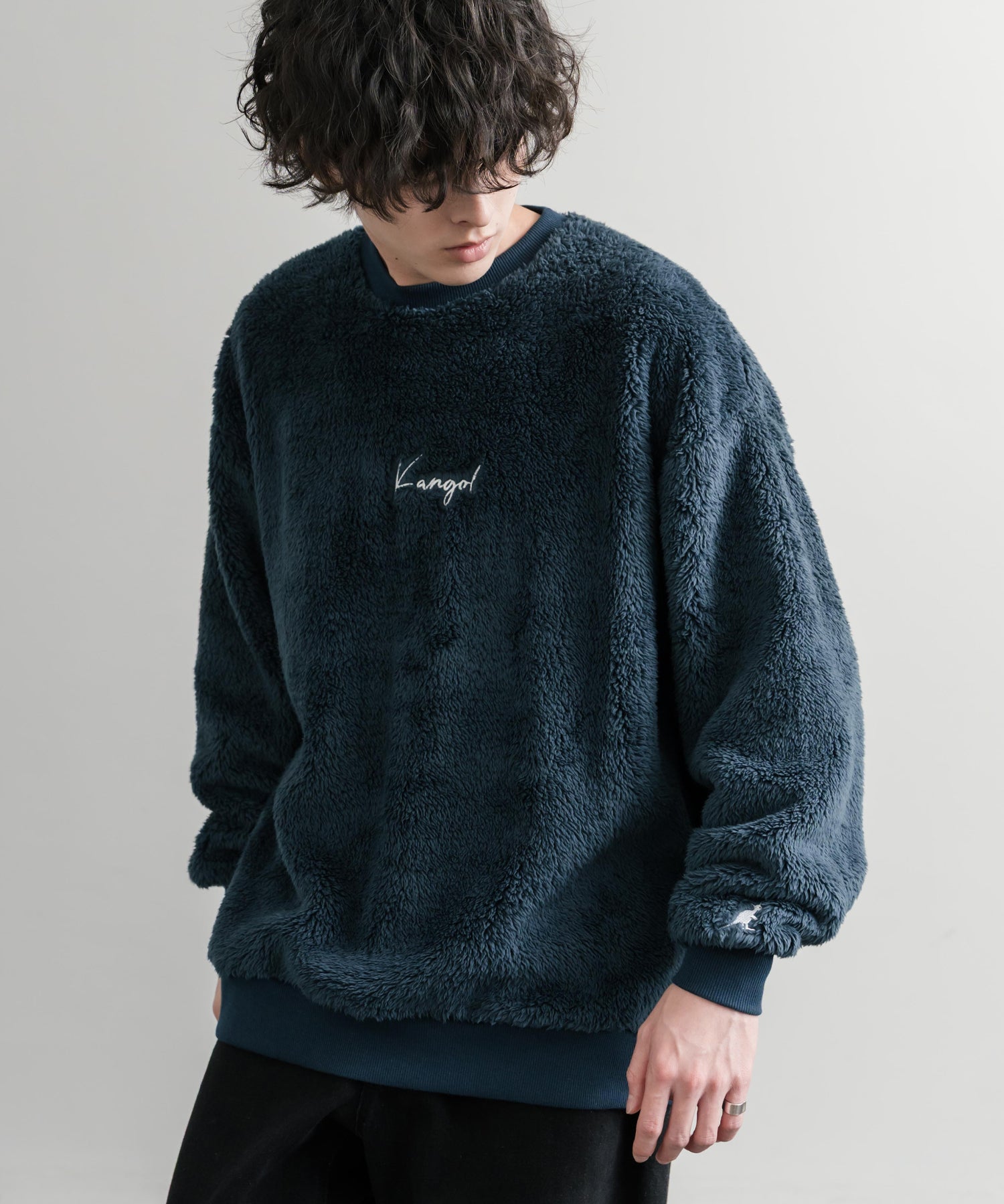 KANGOL カンゴール 別注コラボ ロゴ刺繍シャギーボアフリースクルーネックトレーナー 15988　