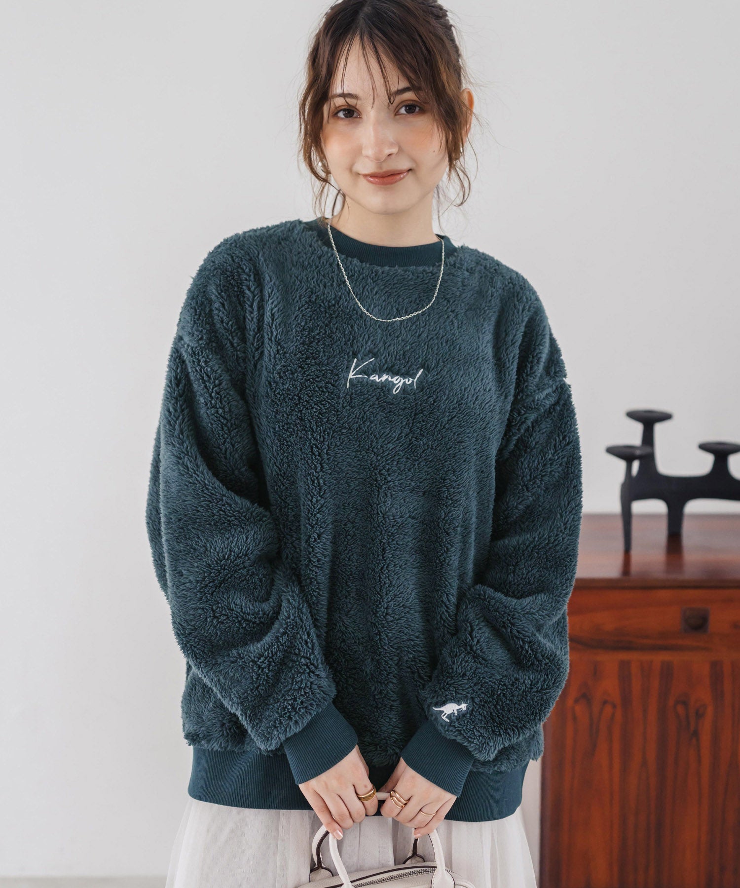 KANGOL カンゴール 別注コラボ ロゴ刺繍シャギーボアフリースクルーネックトレーナー 15988　