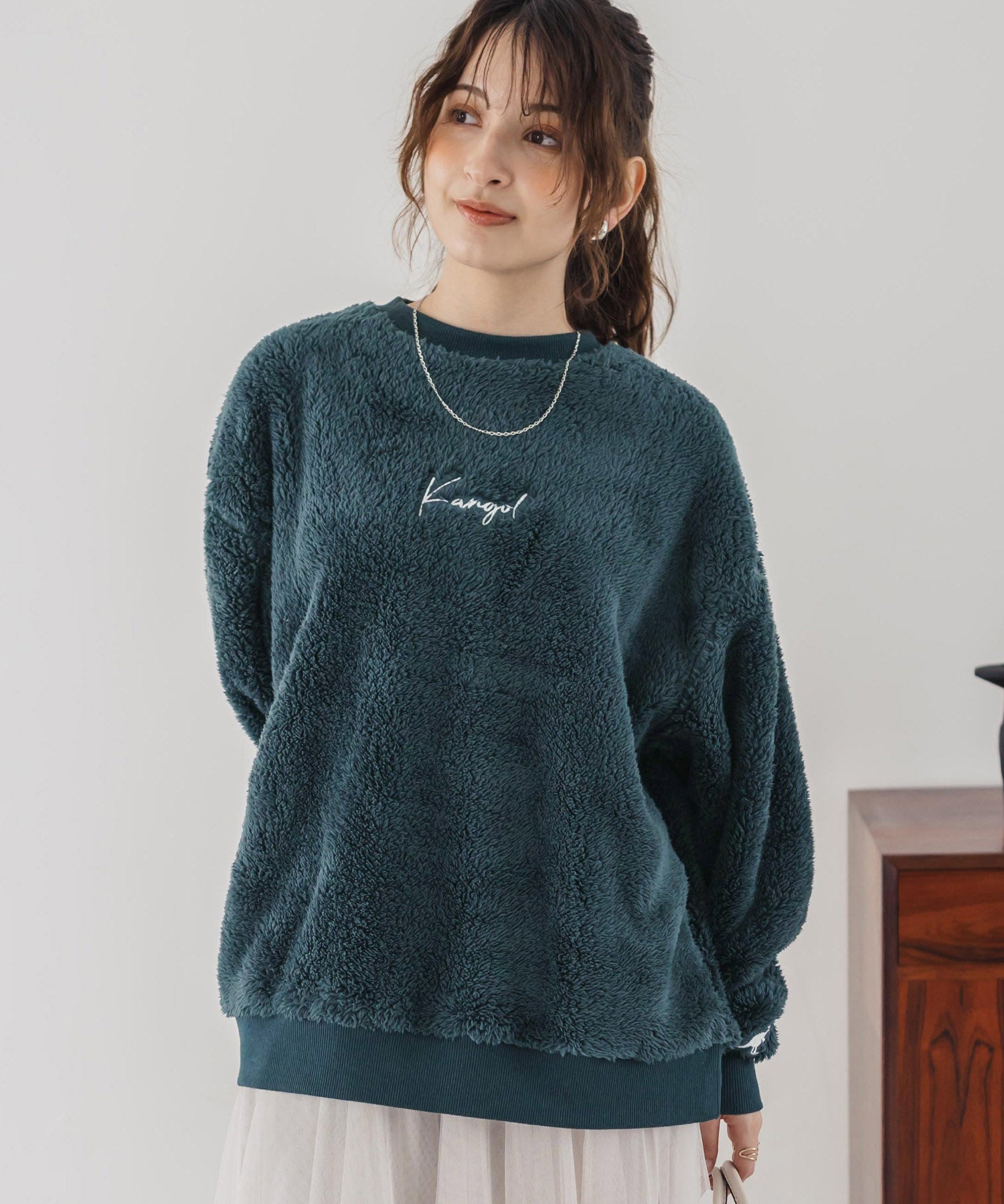 KANGOL カンゴール 別注コラボ ロゴ刺繍シャギーボアフリースクルーネックトレーナー 15988　