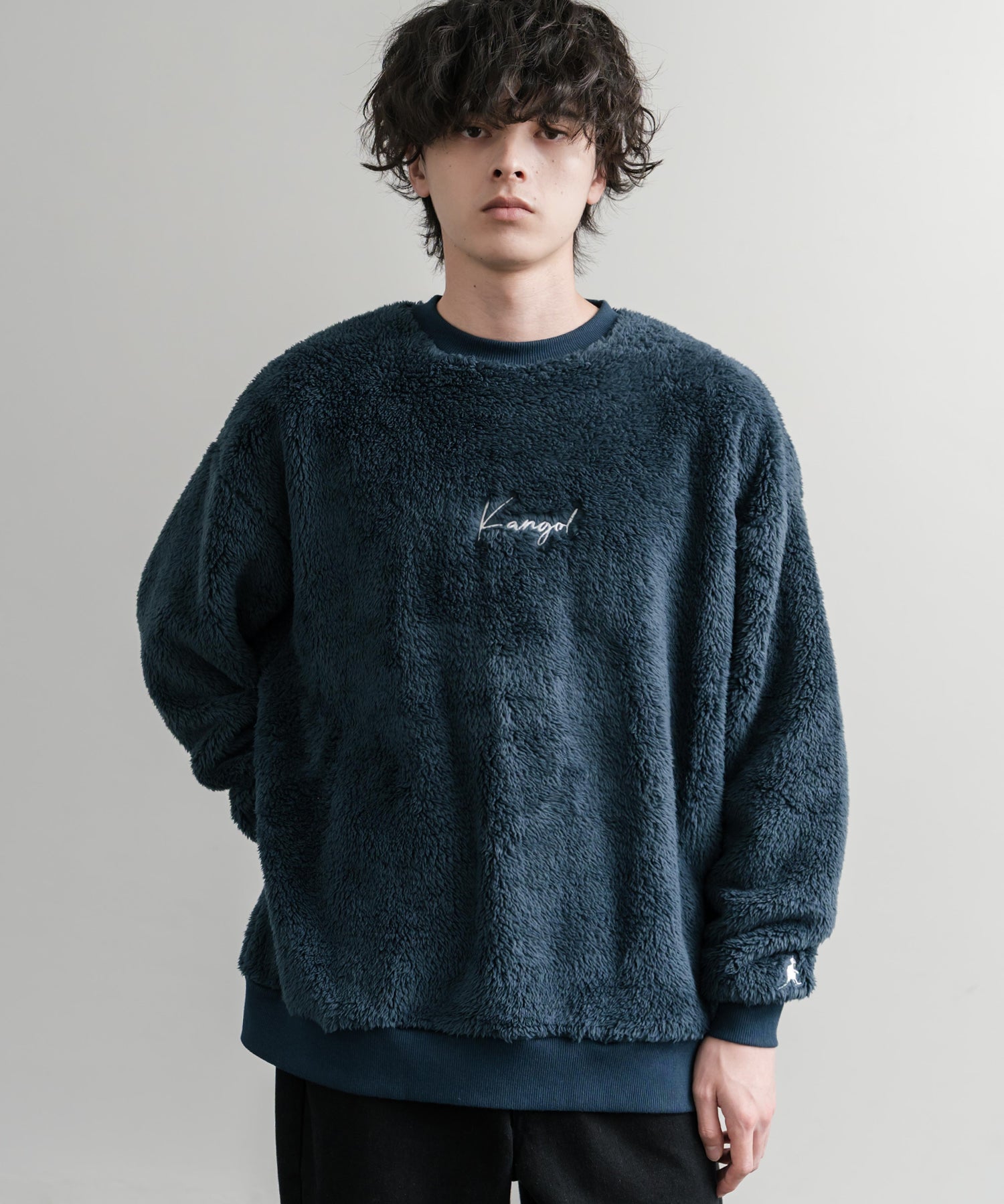 KANGOL カンゴール 別注コラボ ロゴ刺繍シャギーボアフリースクルーネックトレーナー 15988　