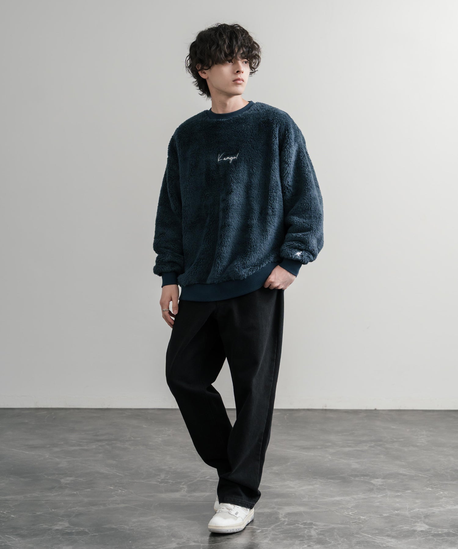 KANGOL カンゴール 別注コラボ ロゴ刺繍シャギーボアフリースクルーネックトレーナー 15988　