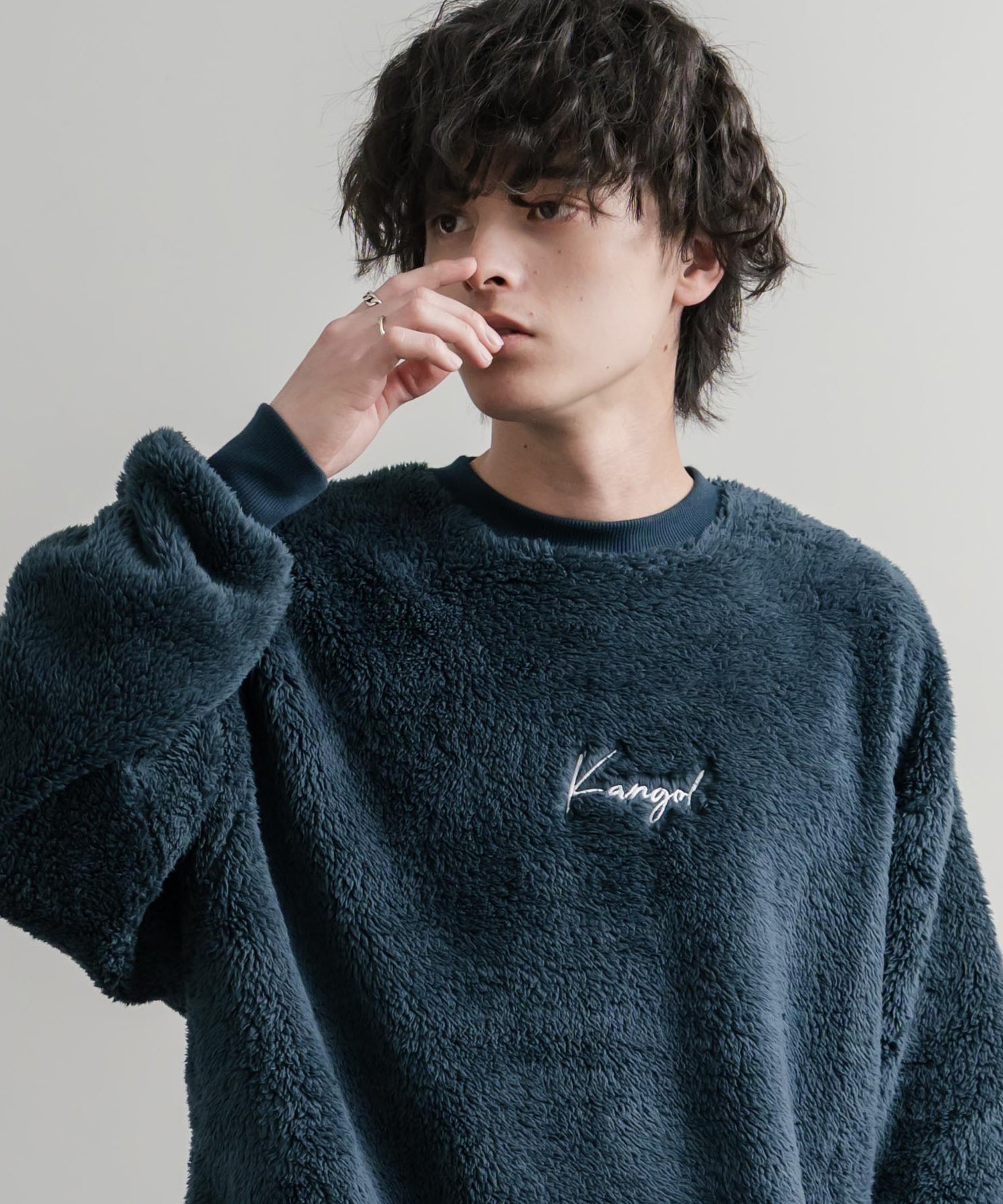 KANGOL カンゴール 別注コラボ ロゴ刺繍シャギーボアフリースクルーネックトレーナー 15988　