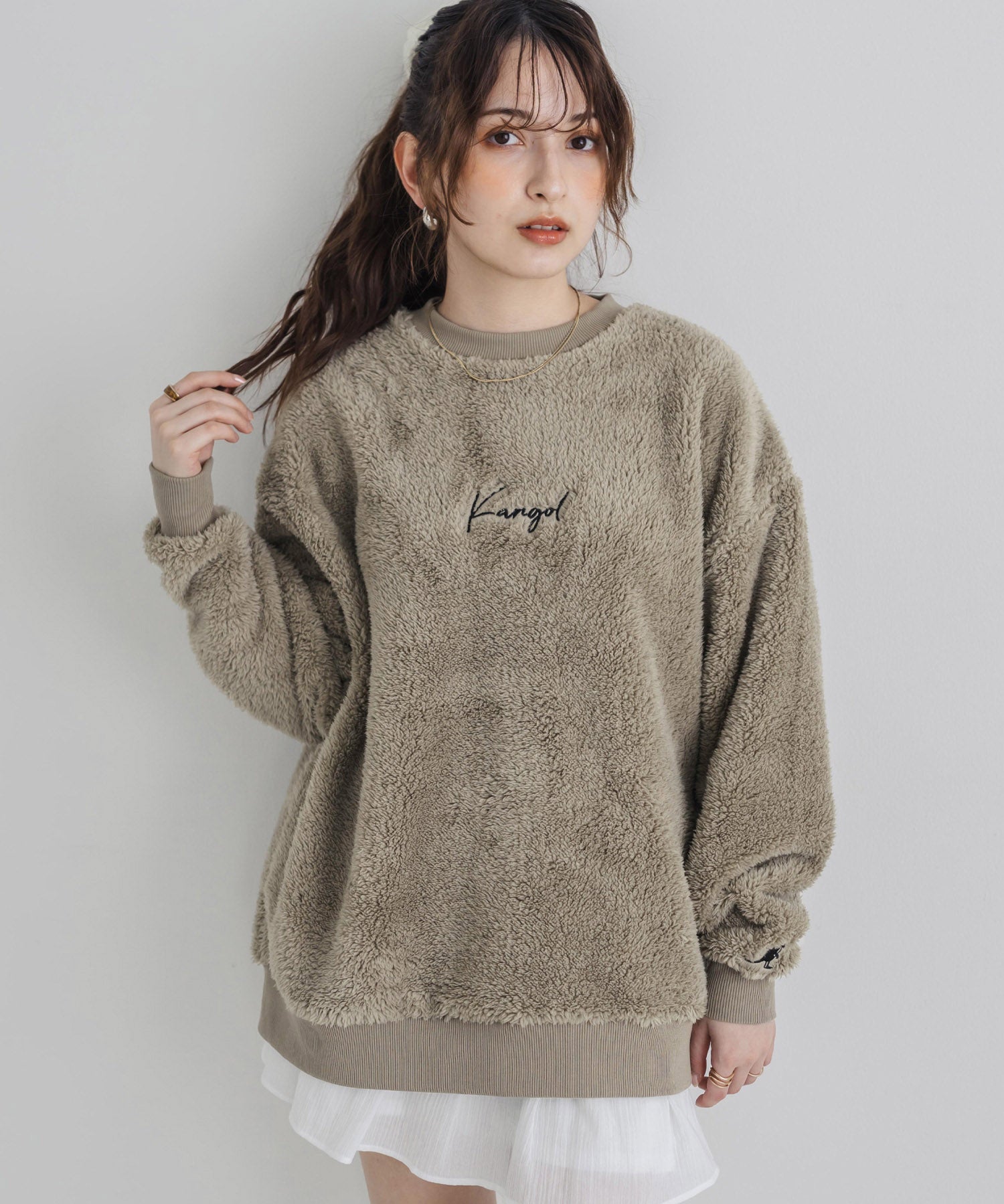 KANGOL カンゴール 別注コラボ ロゴ刺繍シャギーボアフリースクルーネックトレーナー 15988　