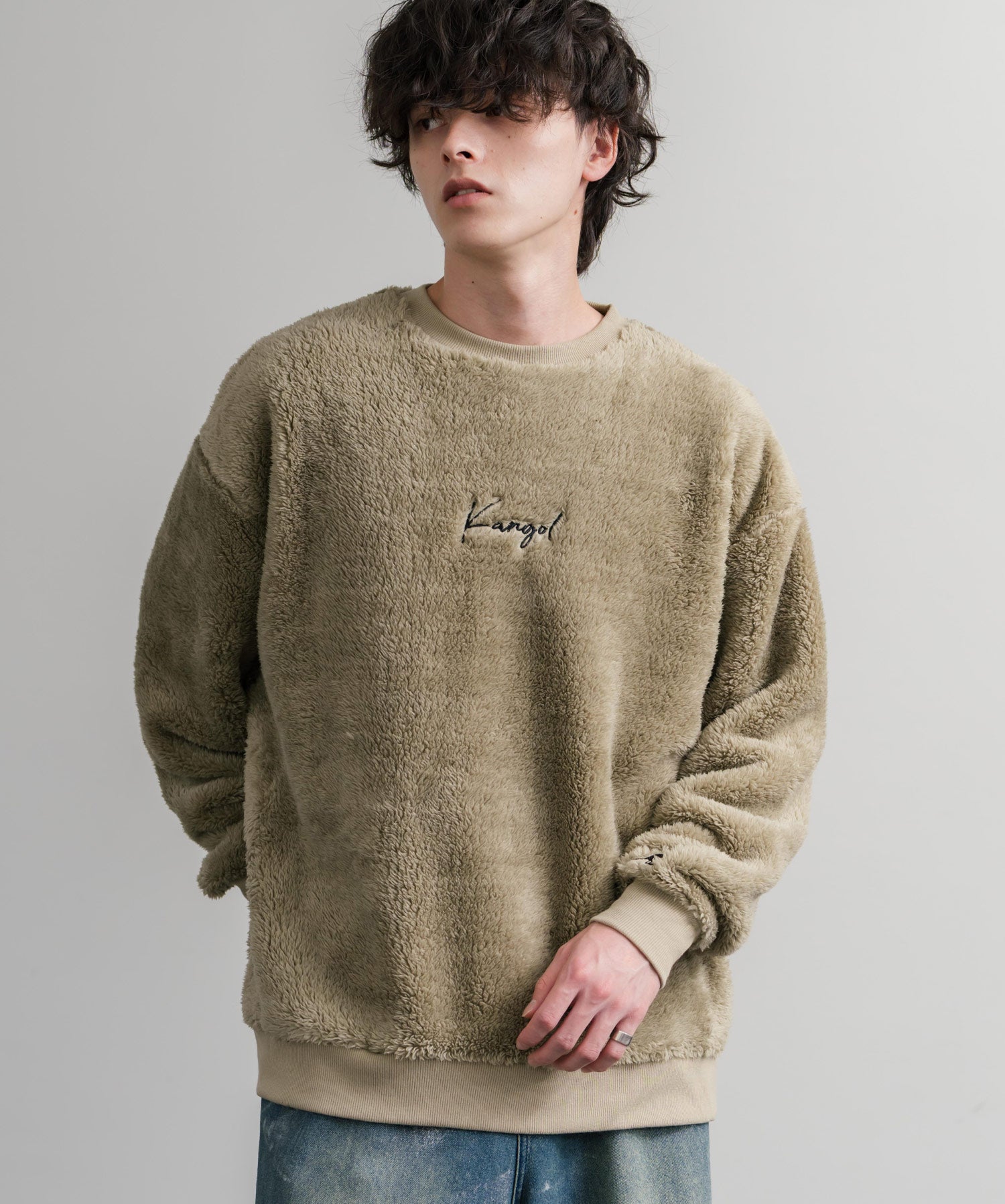 KANGOL カンゴール 別注コラボ ロゴ刺繍シャギーボアフリースクルーネックトレーナー 15988　
