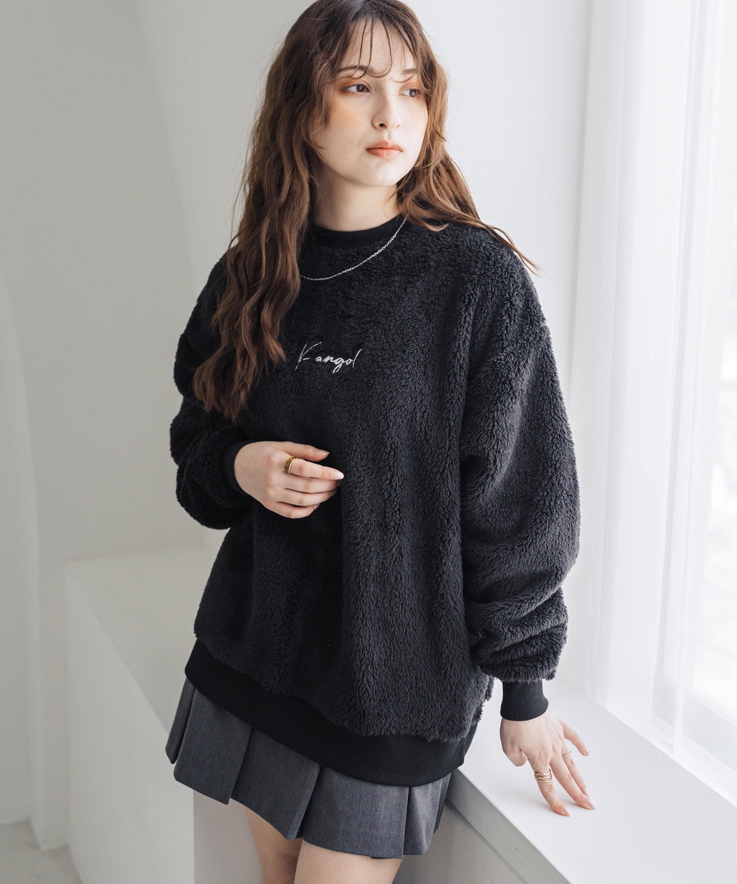 KANGOL カンゴール 別注コラボ ロゴ刺繍シャギーボアフリースクルーネックトレーナー 15988　