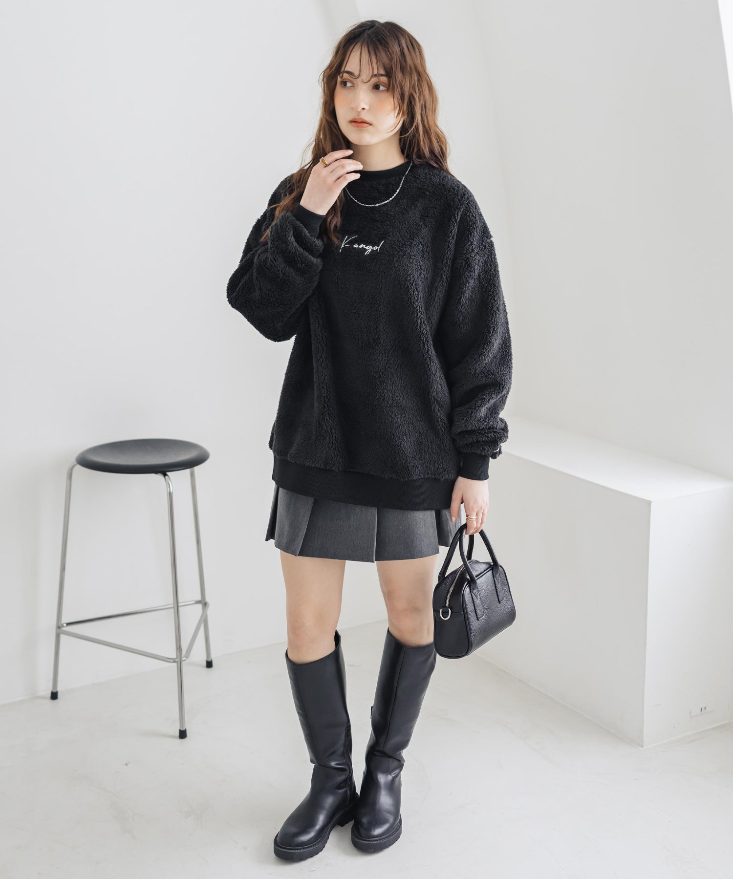 KANGOL カンゴール 別注コラボ ロゴ刺繍シャギーボアフリースクルーネックトレーナー 15988　