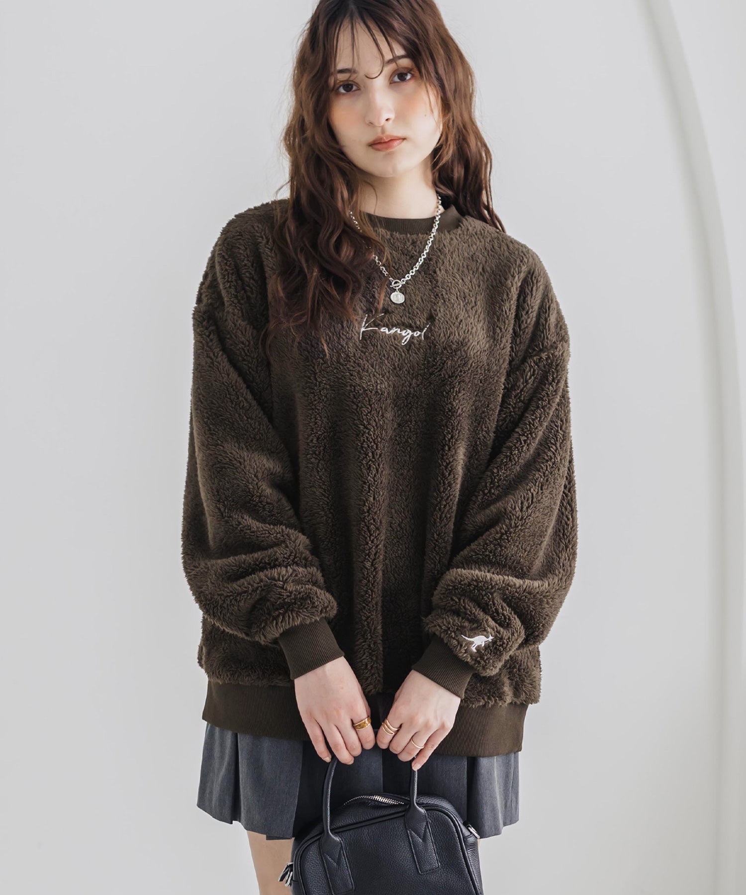 KANGOL カンゴール 別注コラボ ロゴ刺繍シャギーボアフリースクルーネックトレーナー 15988　