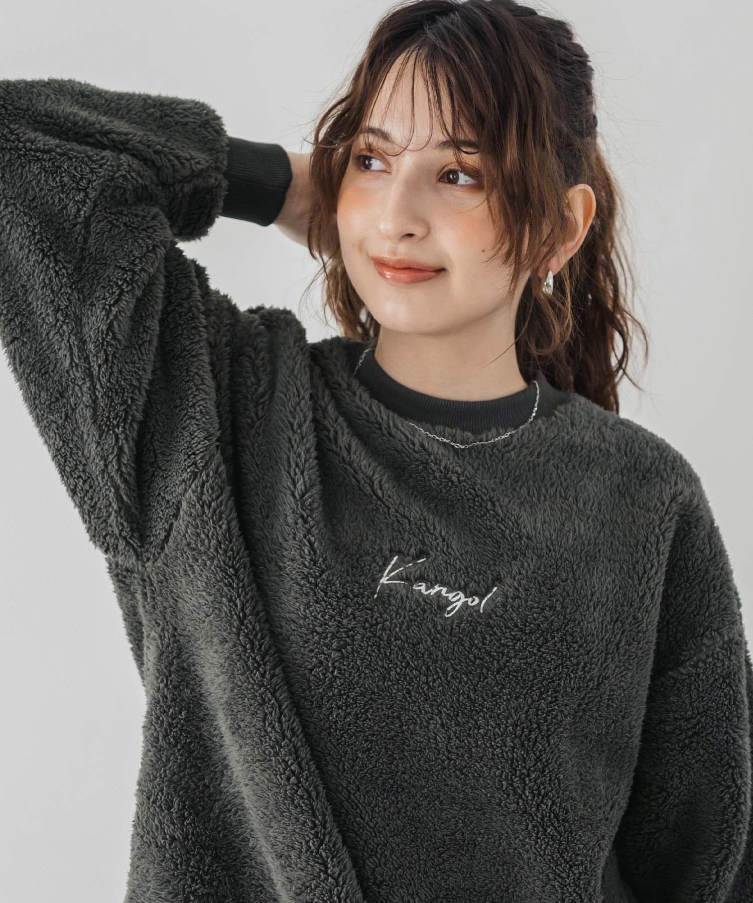 KANGOL カンゴール 別注コラボ ロゴ刺繍シャギーボアフリースクルーネックトレーナー 15988　