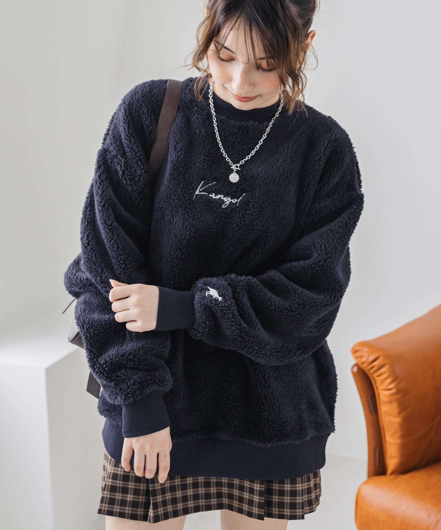 KANGOL カンゴール 別注コラボ ロゴ刺繍シャギーボアフリースクルーネックトレーナー 15988　