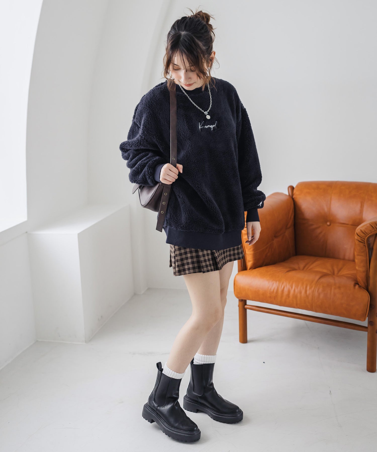 KANGOL カンゴール 別注コラボ ロゴ刺繍シャギーボアフリースクルーネックトレーナー 15988　