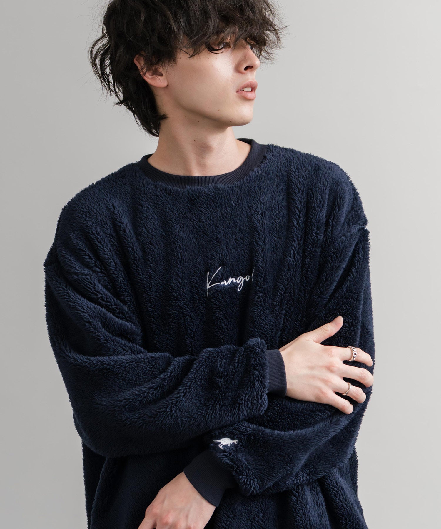 KANGOL カンゴール 別注コラボ ロゴ刺繍シャギーボアフリースクルーネックトレーナー 15988　