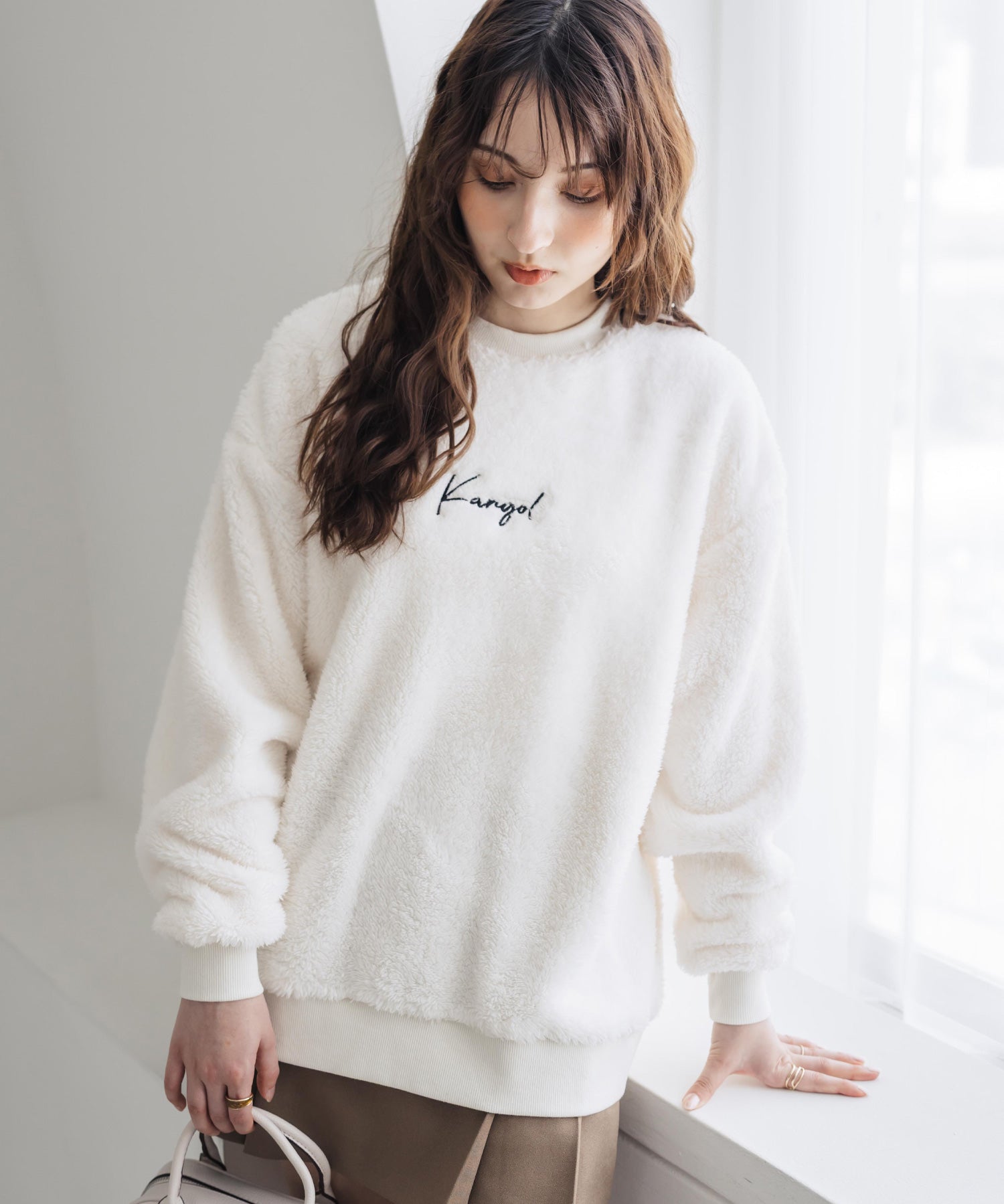 KANGOL カンゴール 別注コラボ ロゴ刺繍シャギーボアフリースクルーネックトレーナー 15988　
