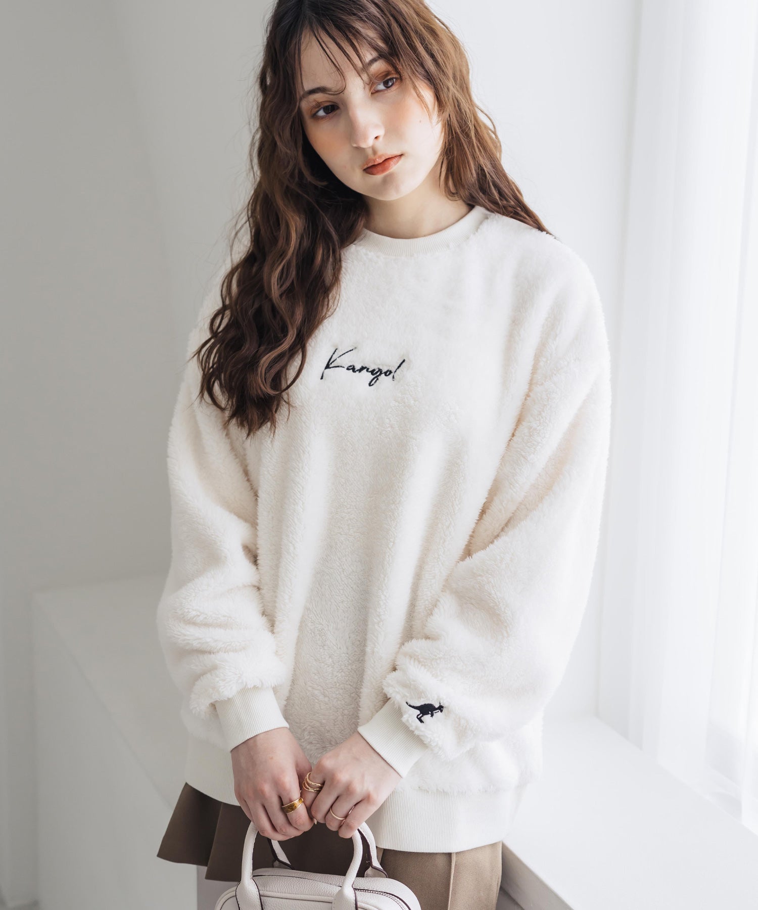 KANGOL カンゴール 別注コラボ ロゴ刺繍シャギーボアフリースクルーネックトレーナー 15988　