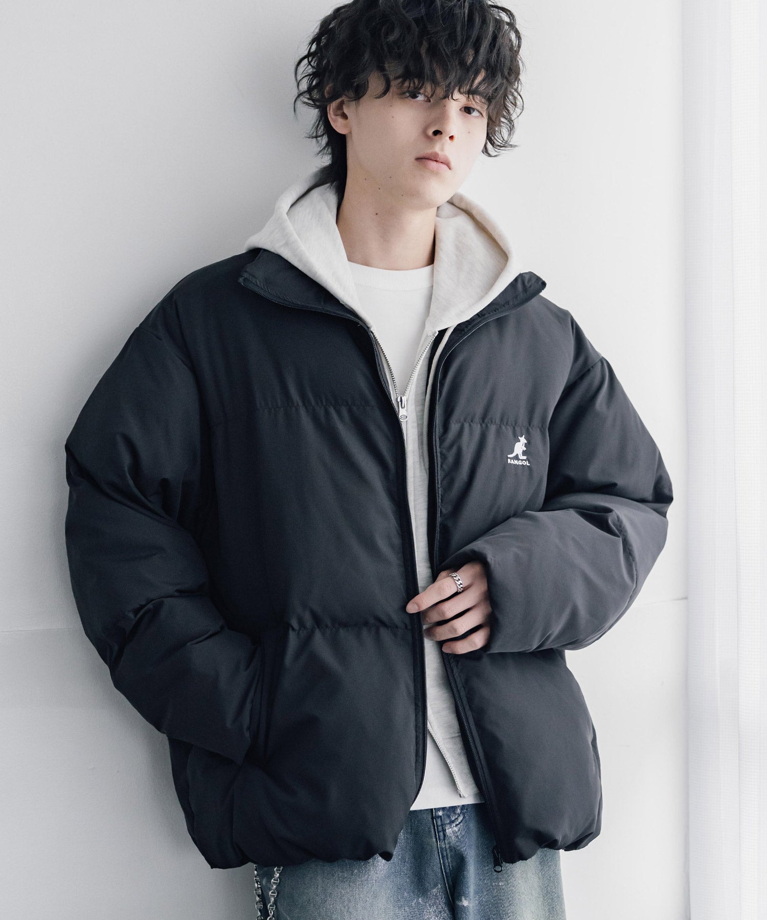 KANGOL カンゴール 別注コラボ オーバーサイズワンポイントロゴ刺繍スタンドネックファイバーダウン中綿ジャケット 15989