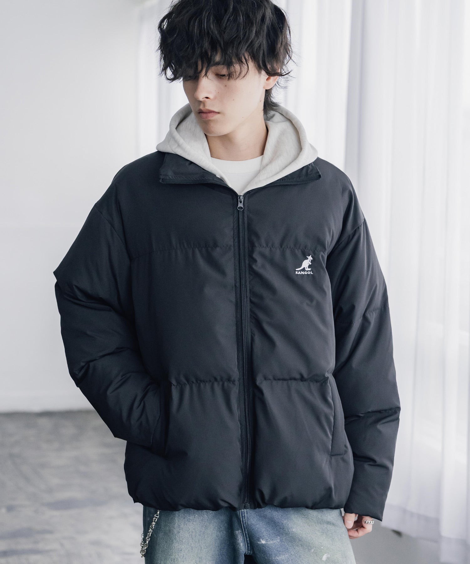 KANGOL カンゴール 別注コラボ オーバーサイズワンポイントロゴ刺繍スタンドネックファイバーダウン中綿ジャケット 15989