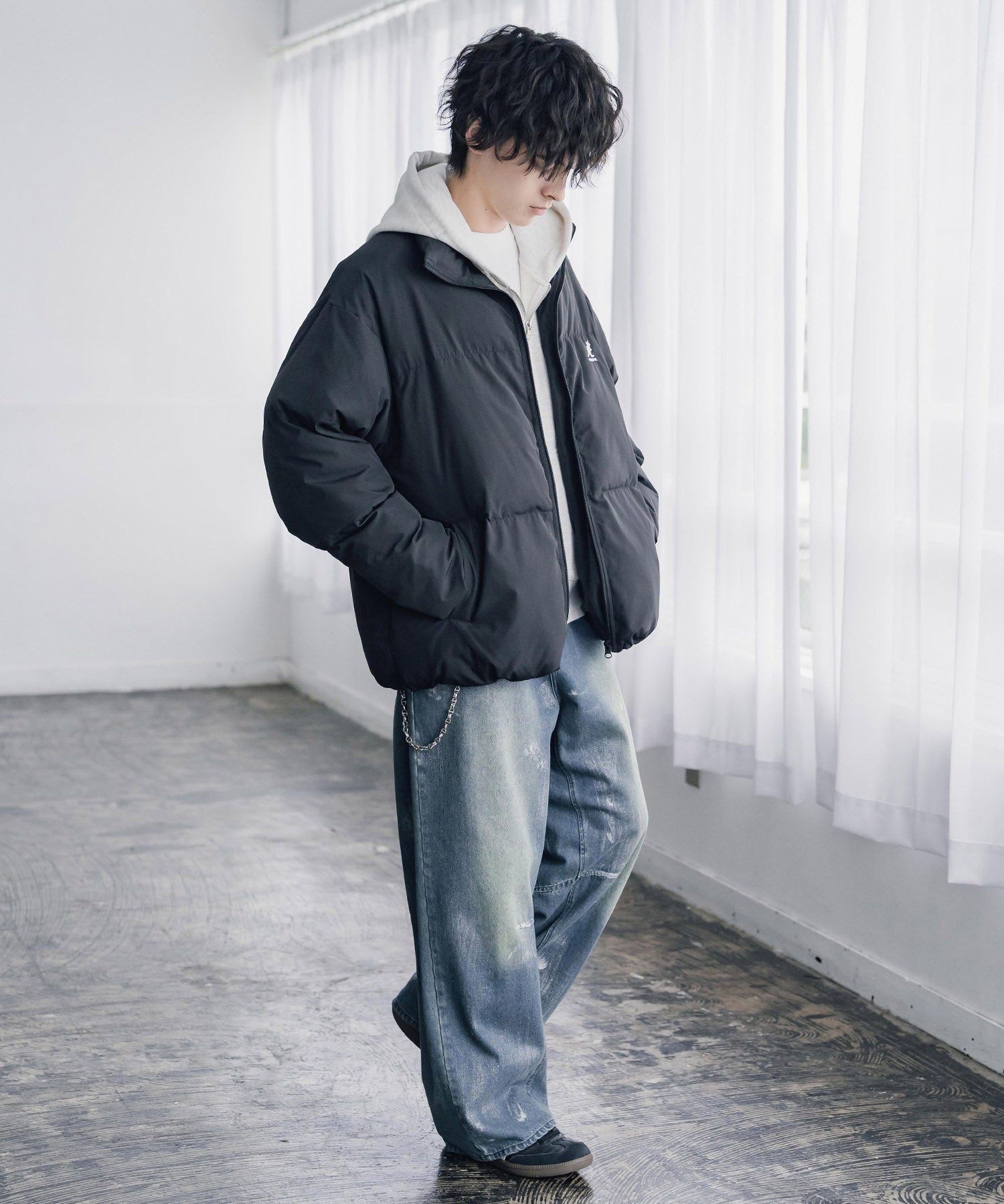 KANGOL カンゴール 別注コラボ オーバーサイズワンポイントロゴ刺繍スタンドネックファイバーダウン中綿ジャケット 15989