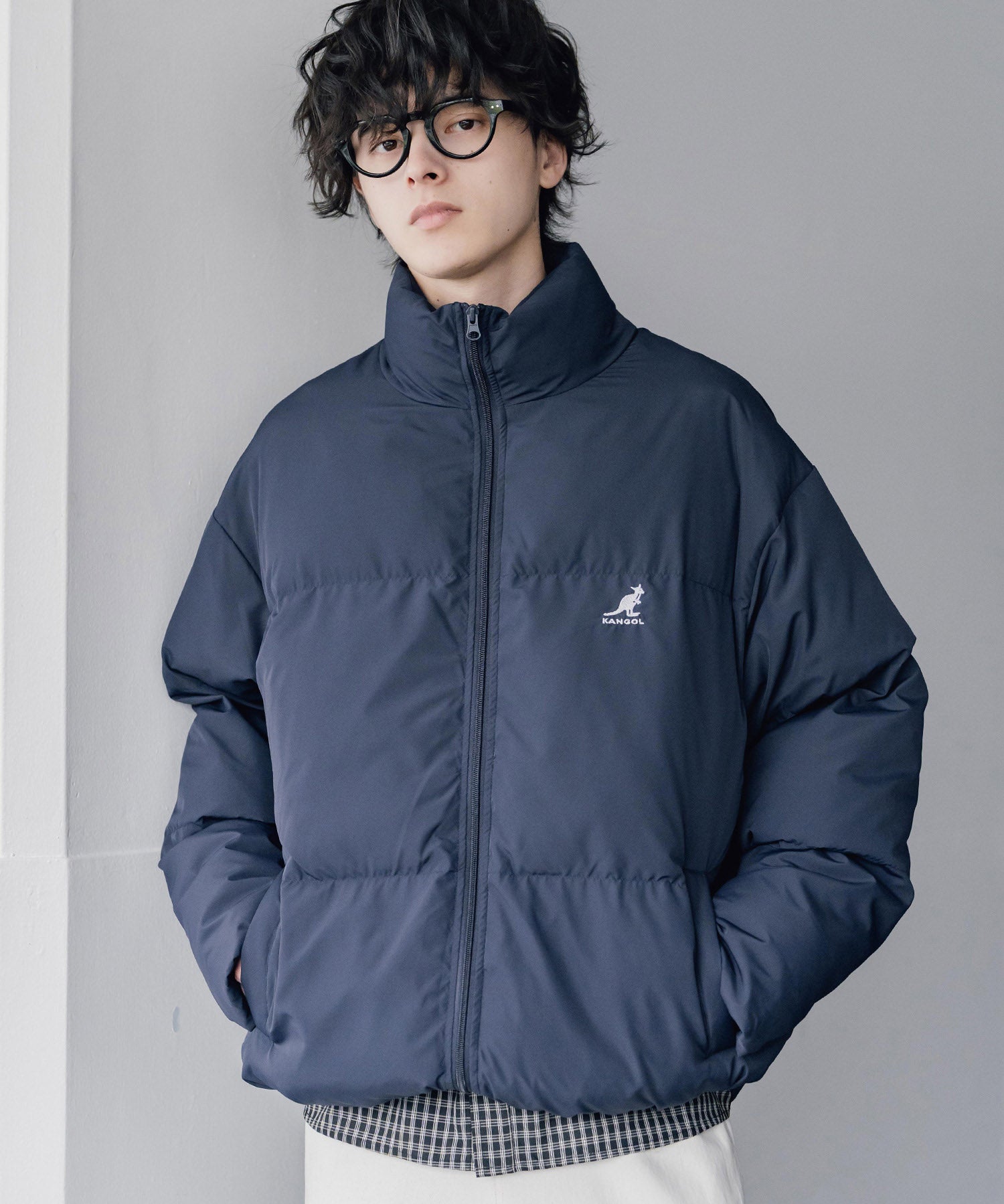 KANGOL カンゴール 別注コラボ オーバーサイズワンポイントロゴ刺繍スタンドネックファイバーダウン中綿ジャケット 15989