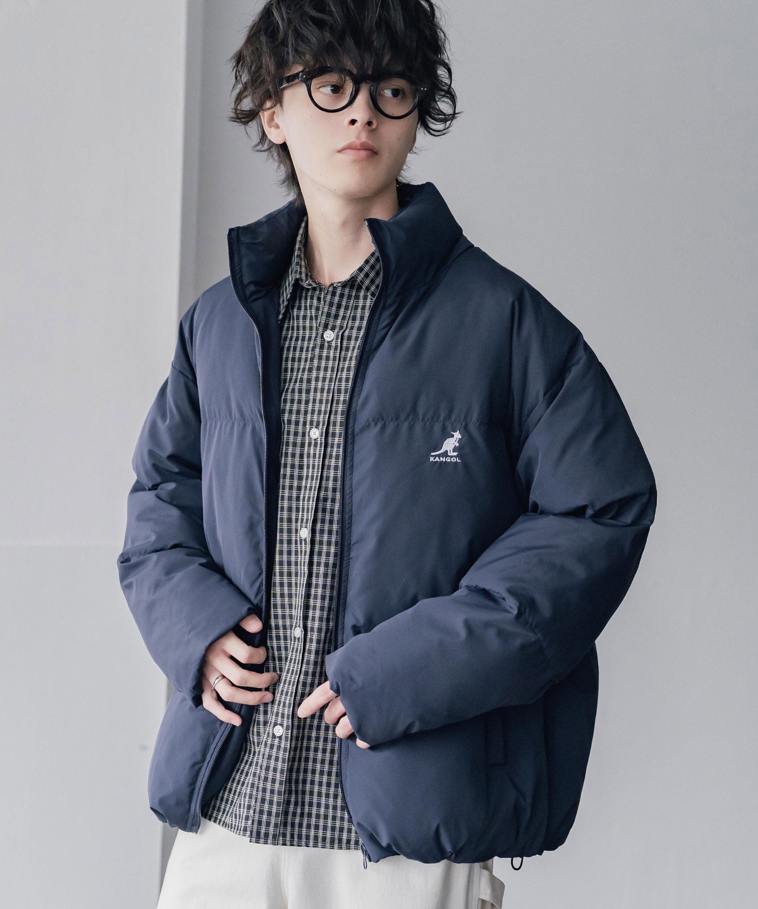 KANGOL カンゴール 別注コラボ オーバーサイズワンポイントロゴ刺繍スタンドネックファイバーダウン中綿ジャケット 15989