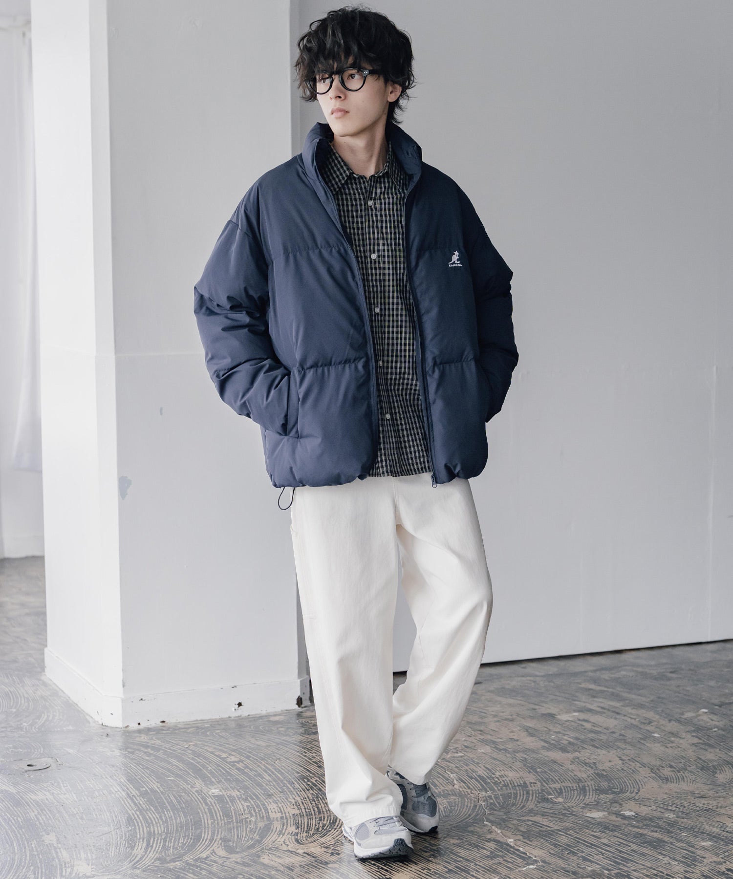 KANGOL カンゴール 別注コラボ オーバーサイズワンポイントロゴ刺繍スタンドネックファイバーダウン中綿ジャケット 15989