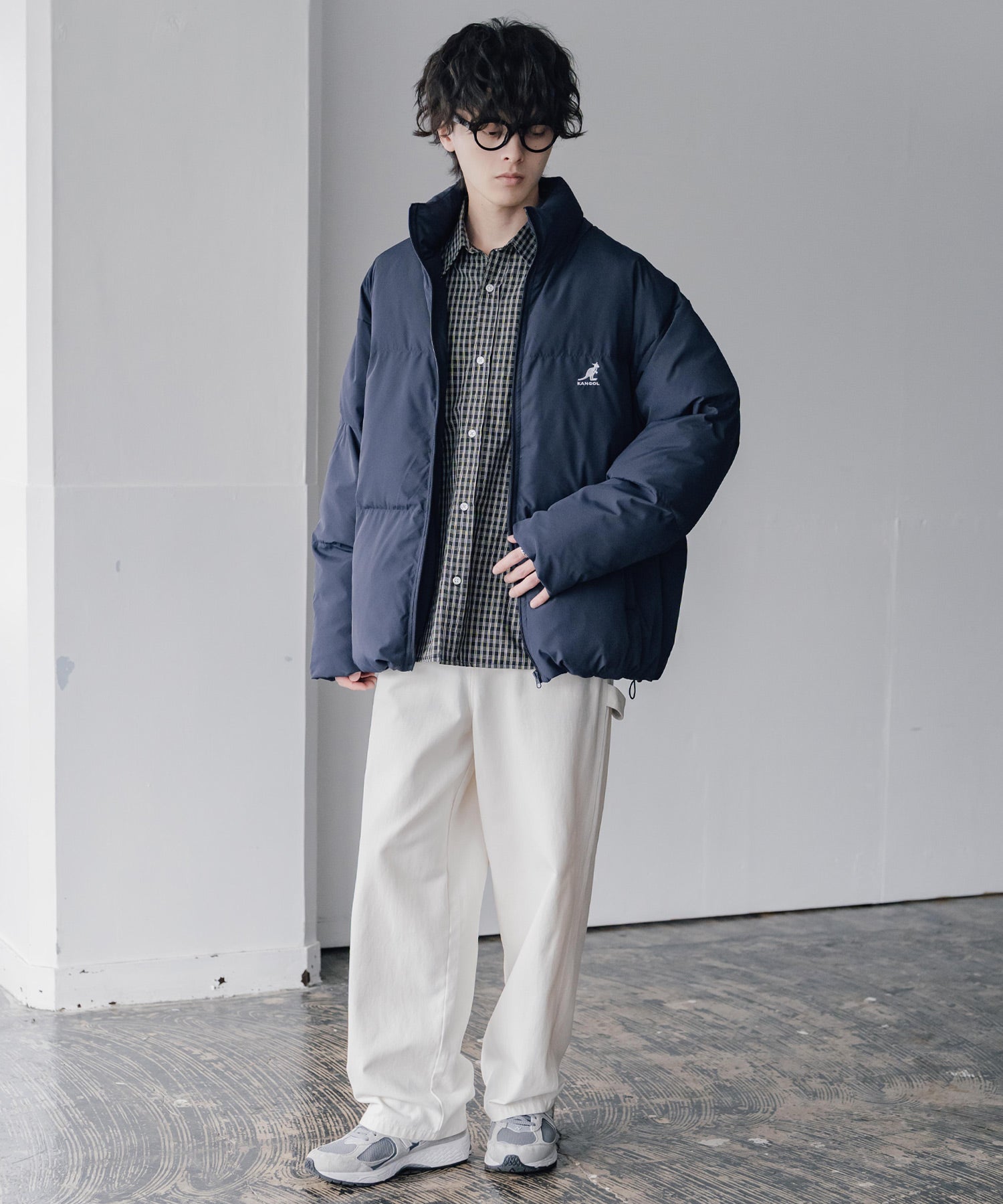KANGOL カンゴール 別注コラボ オーバーサイズワンポイントロゴ刺繍スタンドネックファイバーダウン中綿ジャケット 15989
