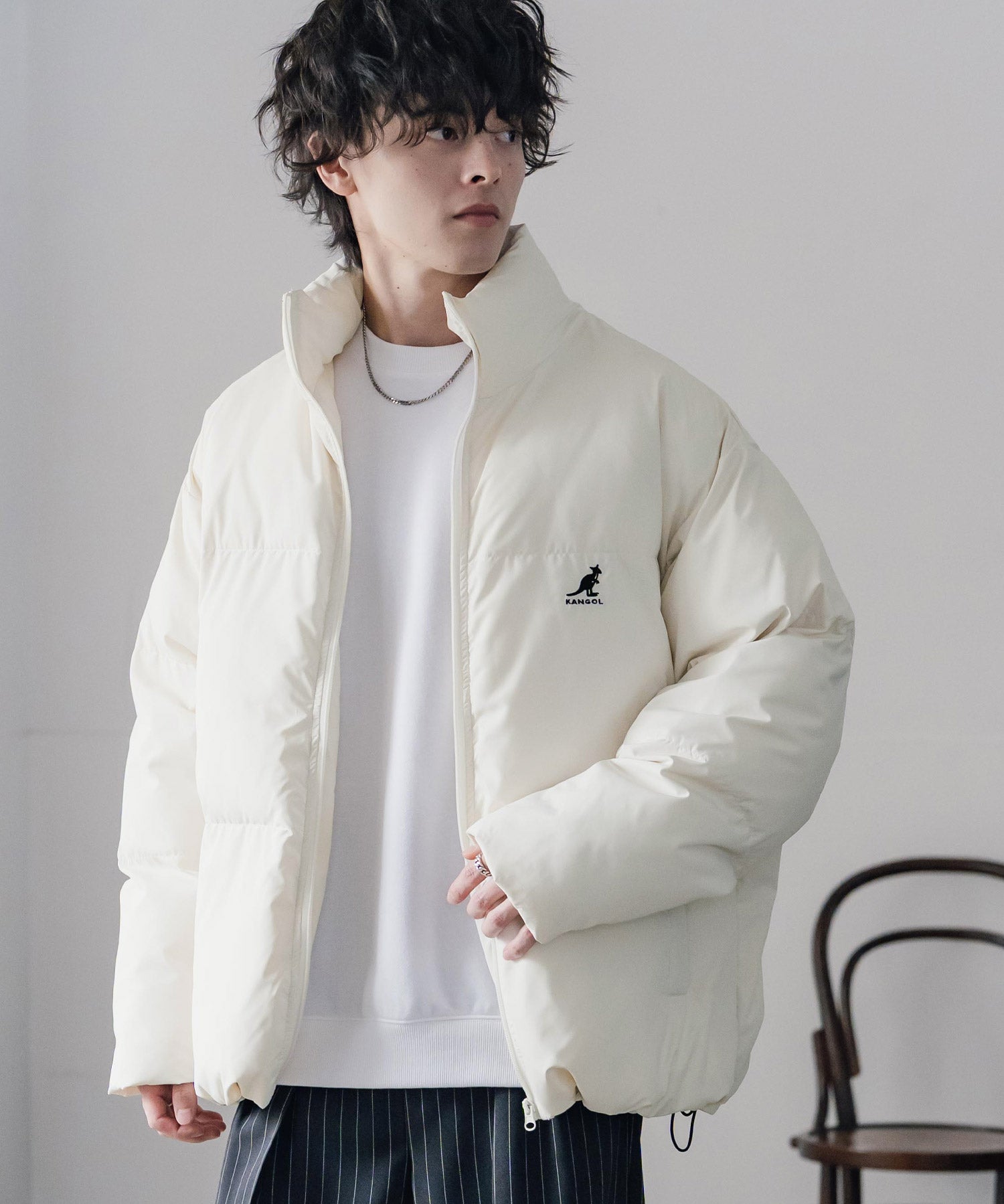 KANGOL カンゴール 別注コラボ オーバーサイズワンポイントロゴ刺繍スタンドネックファイバーダウン中綿ジャケット 15989
