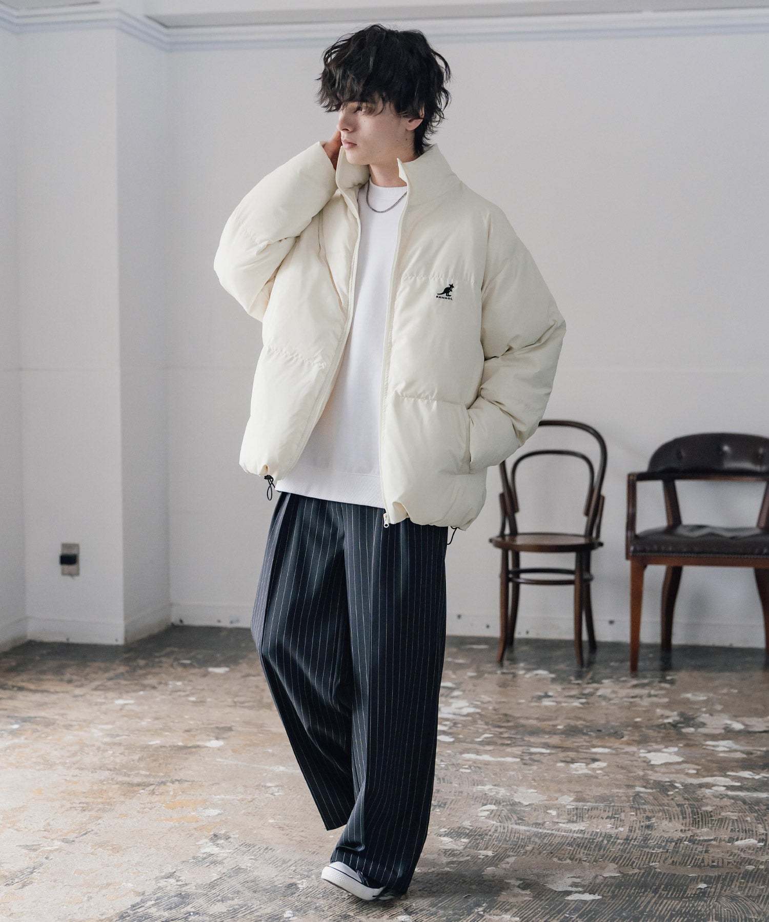 KANGOL カンゴール 別注コラボ オーバーサイズワンポイントロゴ刺繍スタンドネックファイバーダウン中綿ジャケット 15989