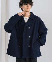 T/M オーバーサイズダブルブレストショート丈Pコート/テックメルトン短丈ジャケット 15992