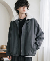 2WAY フェイクファー B-15 オーバーサイズウールライクミリタリーショートブルゾン/ベルトストラップ付きスタンドネックジャケット 15995