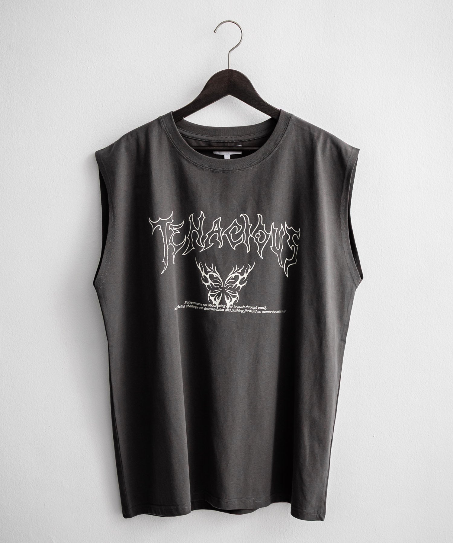 オーバーサイズ ピグメントライクグラフィックプリントノースリーブTシャツ