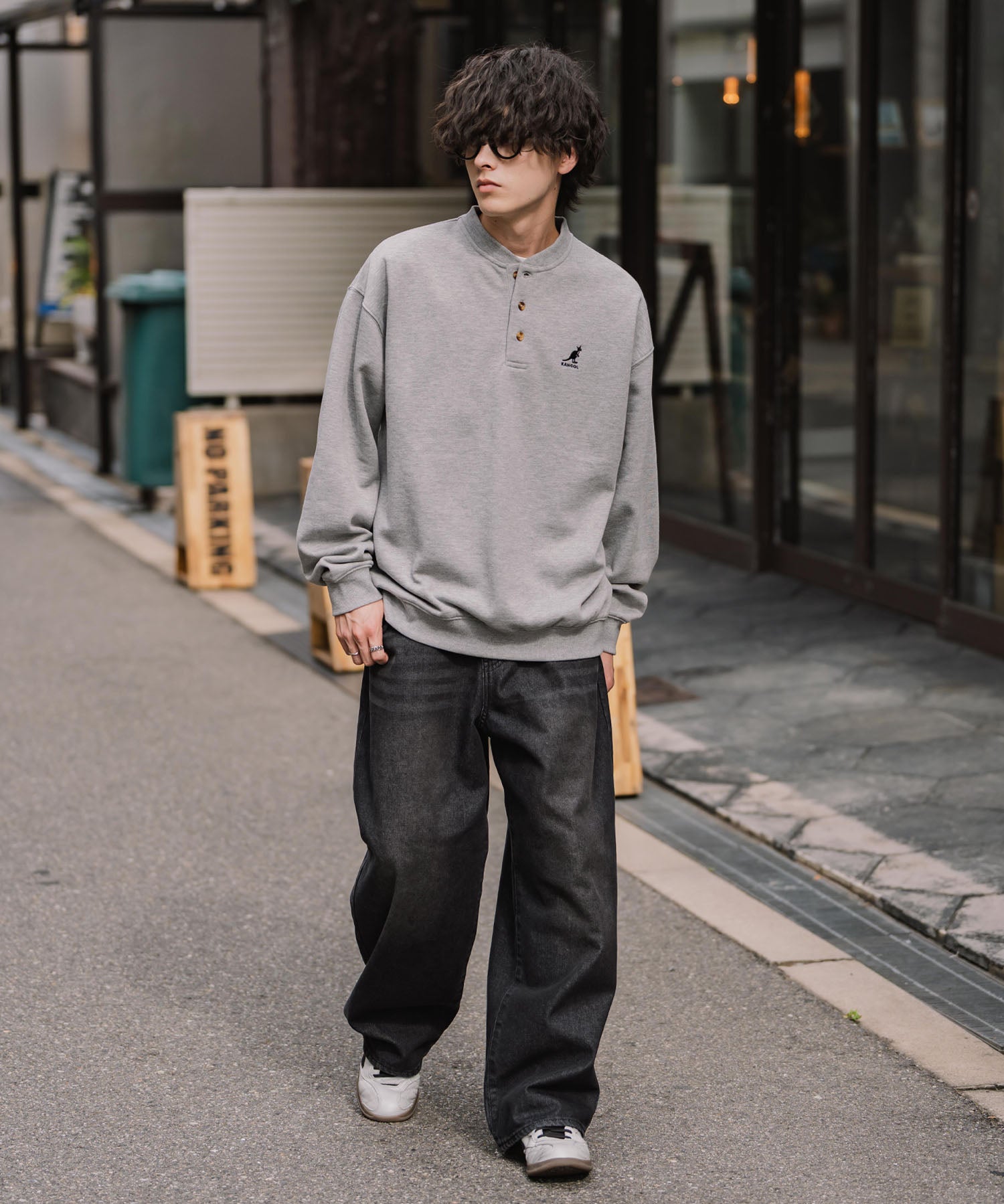 KANGOL カンゴール 別注コラボ オーバーサイズ裏起毛ワンポイントロゴ刺繍ヘンリーネックトレーナー 16000