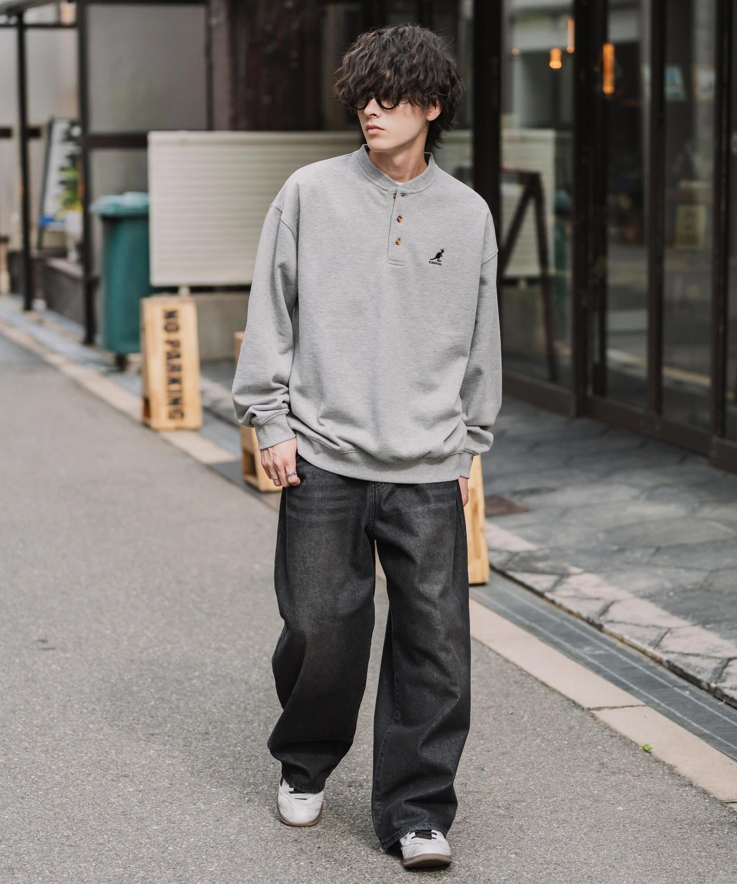 KANGOL カンゴール 別注コラボ オーバーサイズ裏起毛ワンポイントロゴ刺繍ヘンリーネックトレーナー 16000