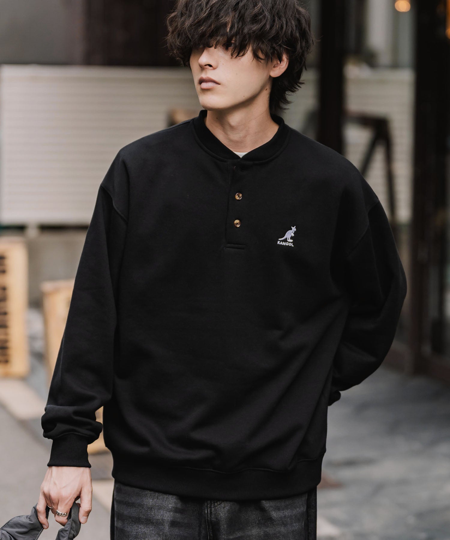 KANGOL カンゴール 別注コラボ オーバーサイズ裏起毛ワンポイントロゴ刺繍ヘンリーネックトレーナー 16000