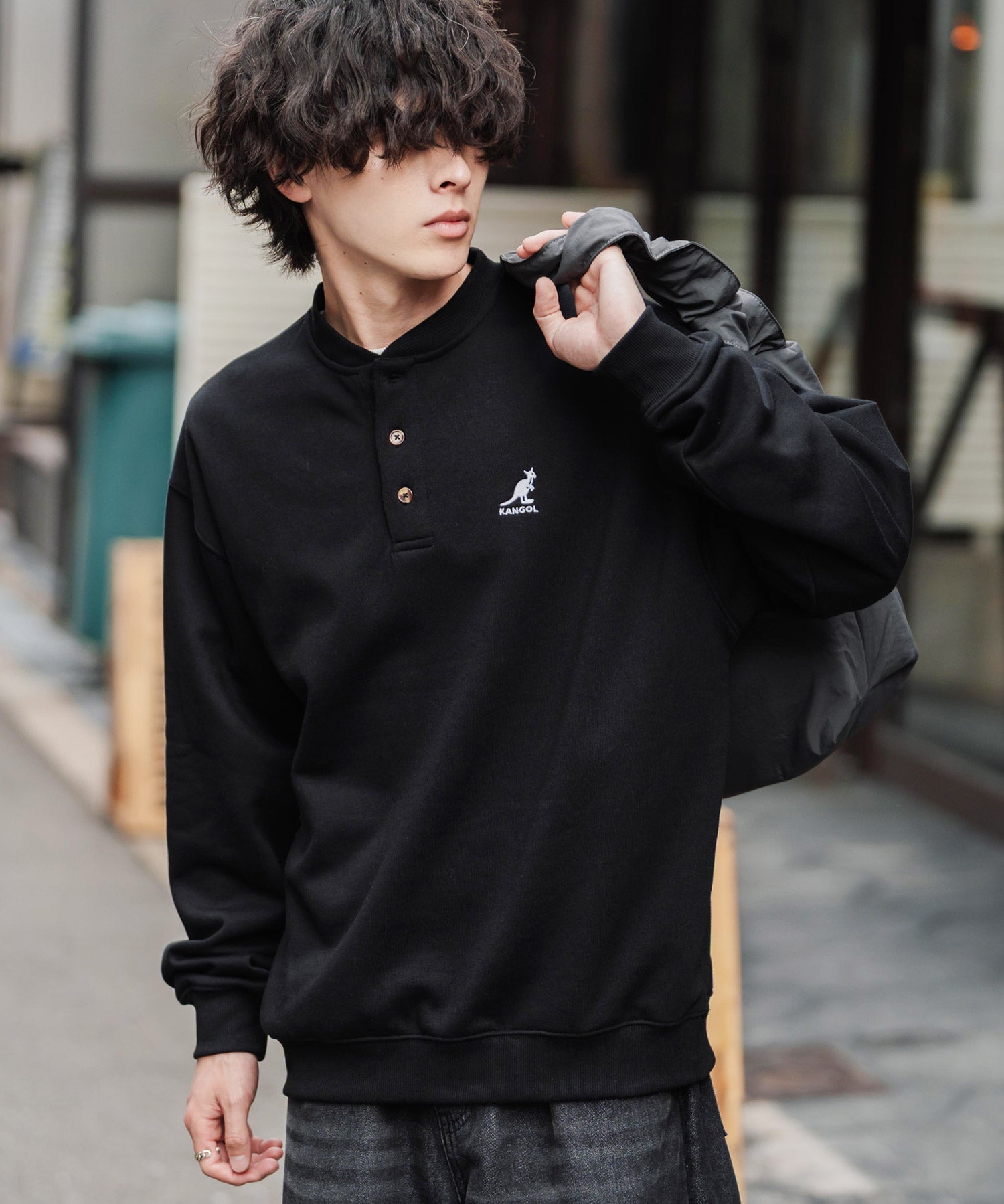 KANGOL カンゴール 別注コラボ オーバーサイズ裏起毛ワンポイントロゴ刺繍ヘンリーネックトレーナー 16000