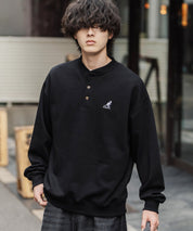 KANGOL カンゴール 別注コラボ オーバーサイズ裏起毛ワンポイントロゴ刺繍ヘンリーネックトレーナー 16000